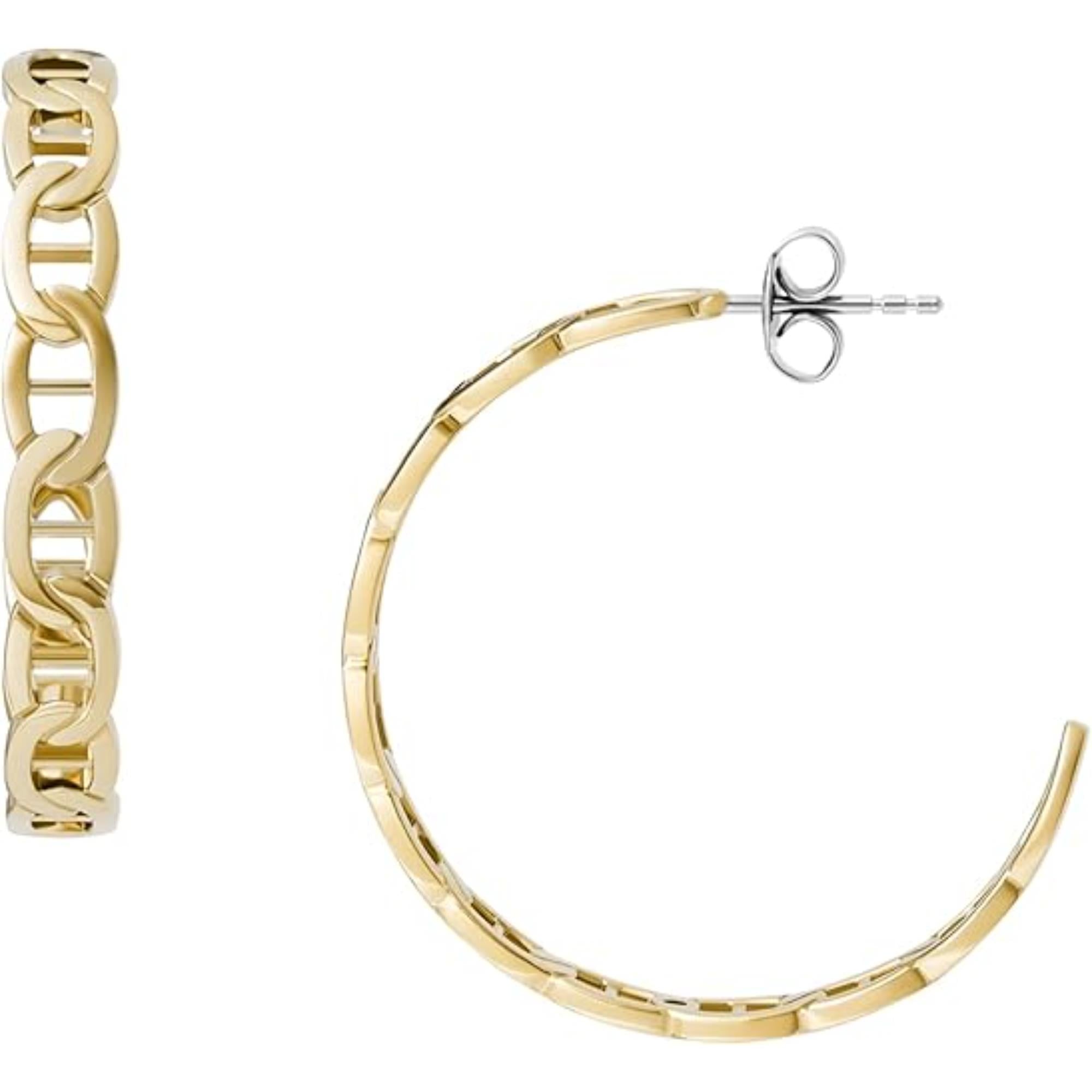 Fossil Heritage D-Link goldfarbene Edelstahl-Hoops Ohrringe für Frauen JF04781710