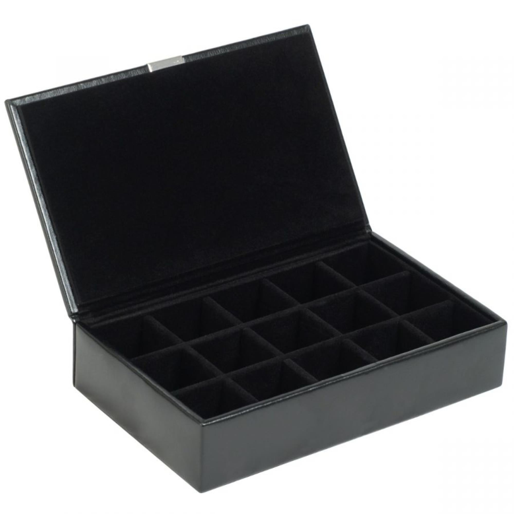 WOLF Heritage 15-teilige Manschettenknopfbox Schwarz Leder 290502
