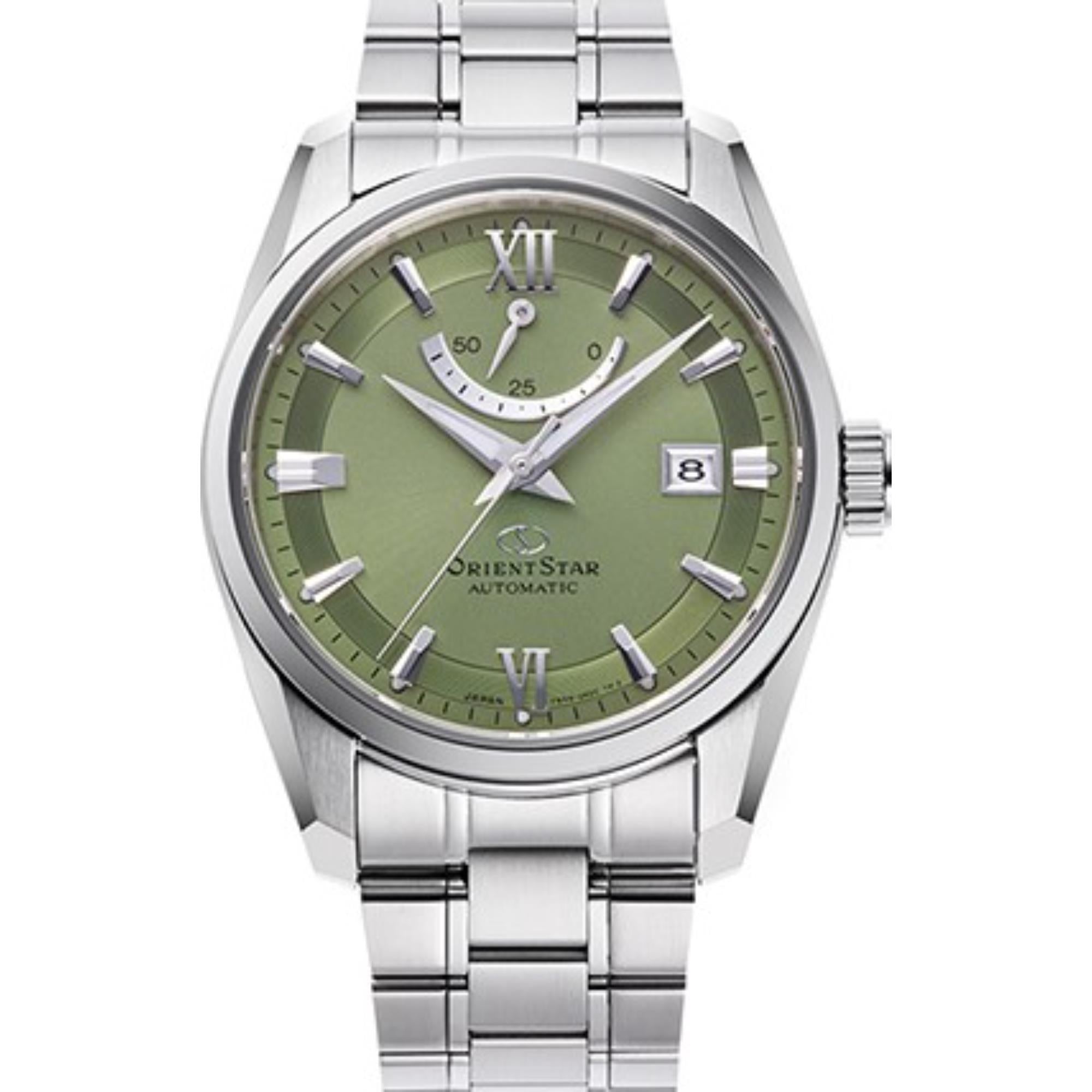 Orient Star Contemporary 38.5mm Power Reserve Green Dial Steel Mens Watch Automatic RE-AU0107E00B