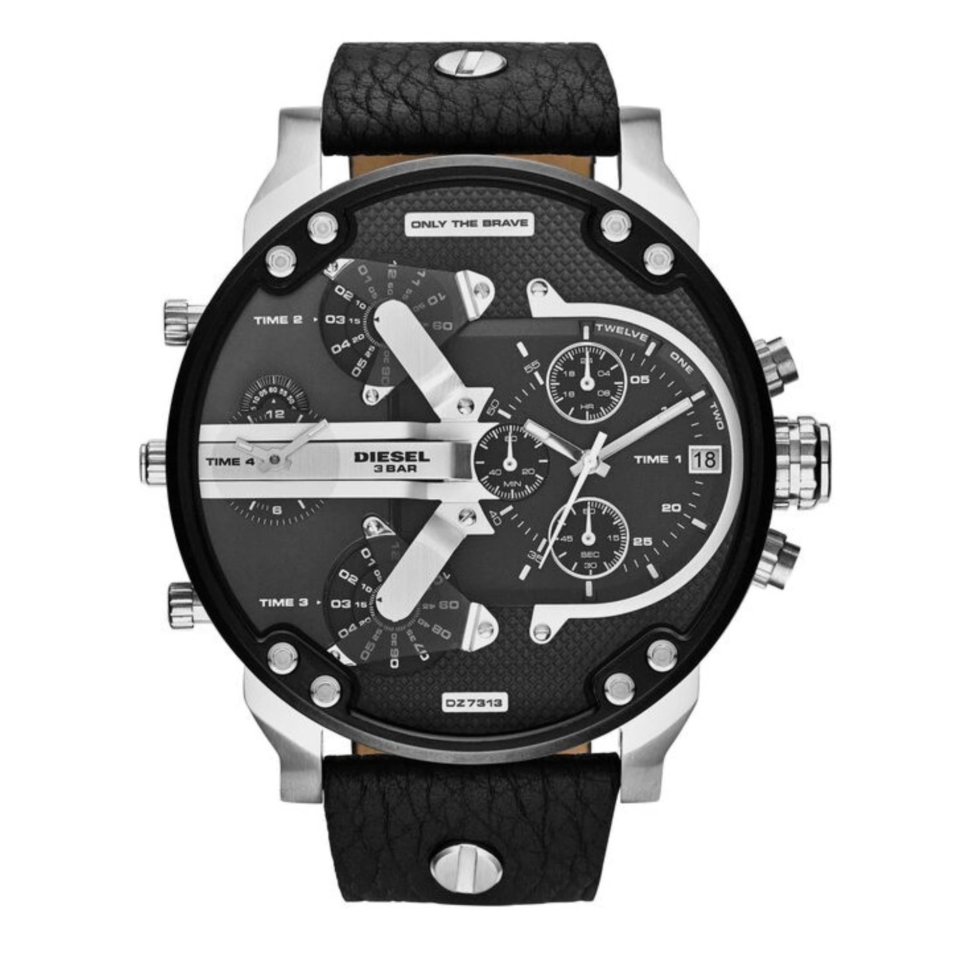 Diesel Mr. Daddy 57mm Chronograph Schwarzes Zifferblatt Leder Herren Quarzuhr DZ7313