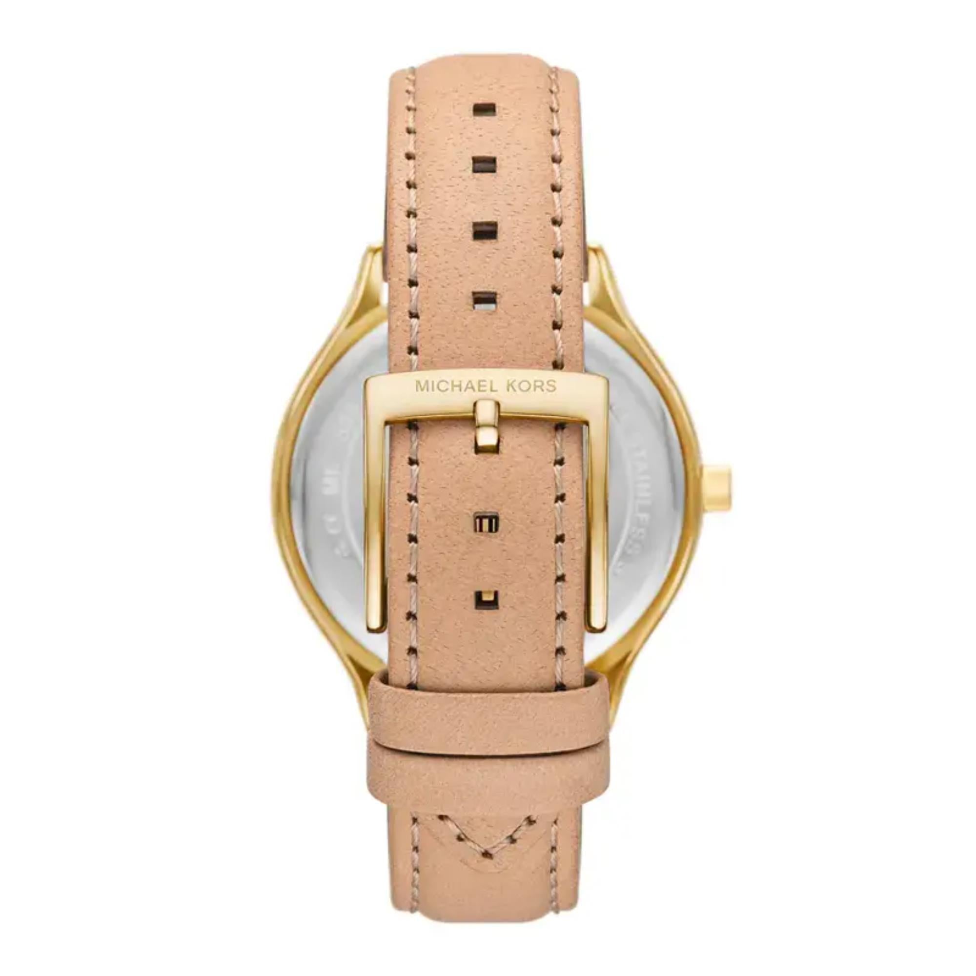 Michael Kors Slim Runway Weißes Zifferblatt Nudet Lederarmband Damen Uhr MK7533
