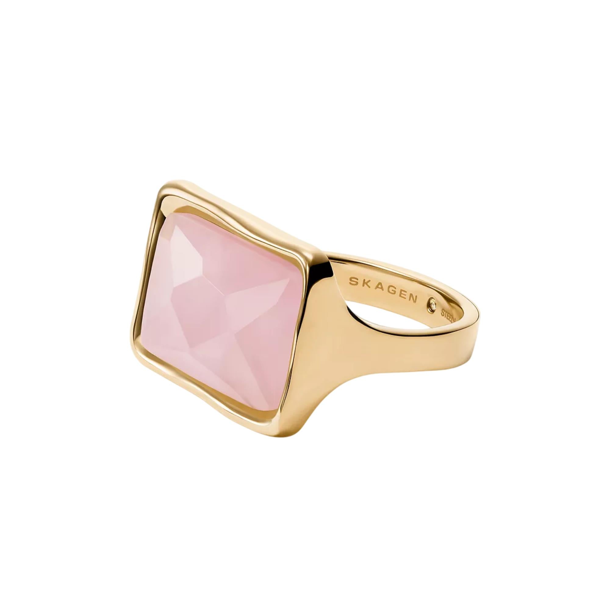 Skagen Anja Rosenquarz Gold-Ton Edelstahl Cocktail Damenring SKJ1863710-9