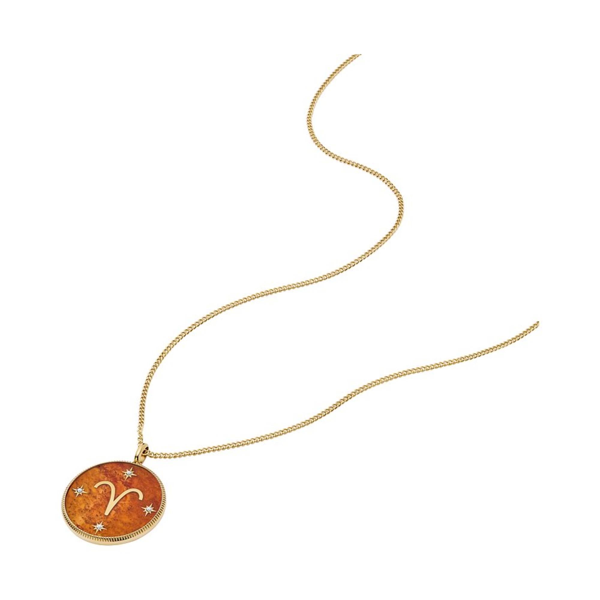 Fossil Written in the Stars Gold-Ton Edelstahl Roter Karneol Widder Anhänger Damenkette JF04838710