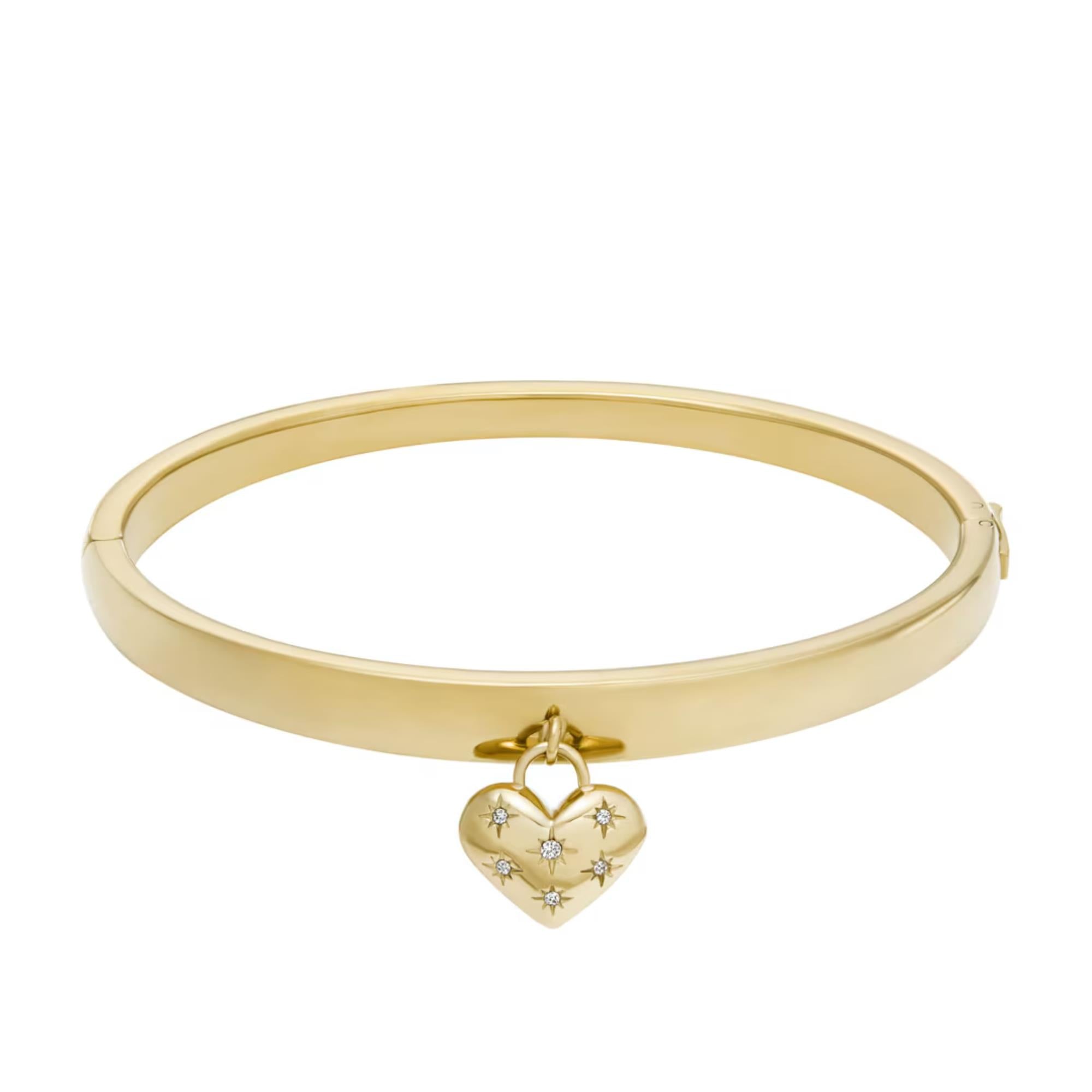 Fossil Sadie All My Love Gold-Ton Edelstahl Herz Armreif Damenarmband JF04831710