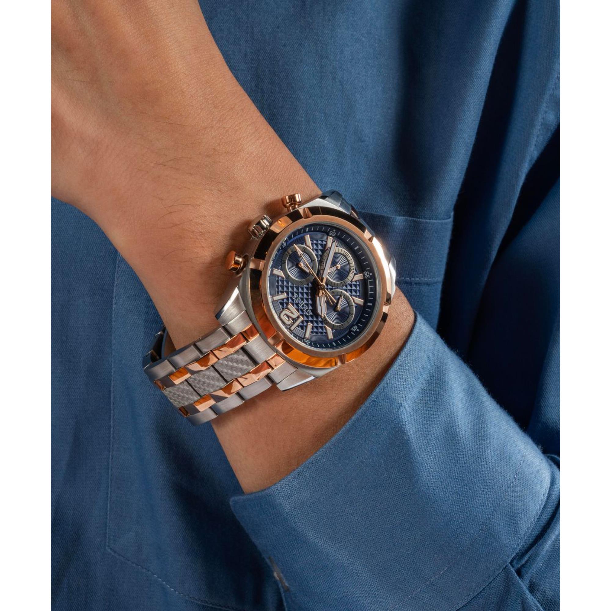 Guess Resistance Blaues Zifferblatt Edelstahlarmband Herren Uhr GW0714G3