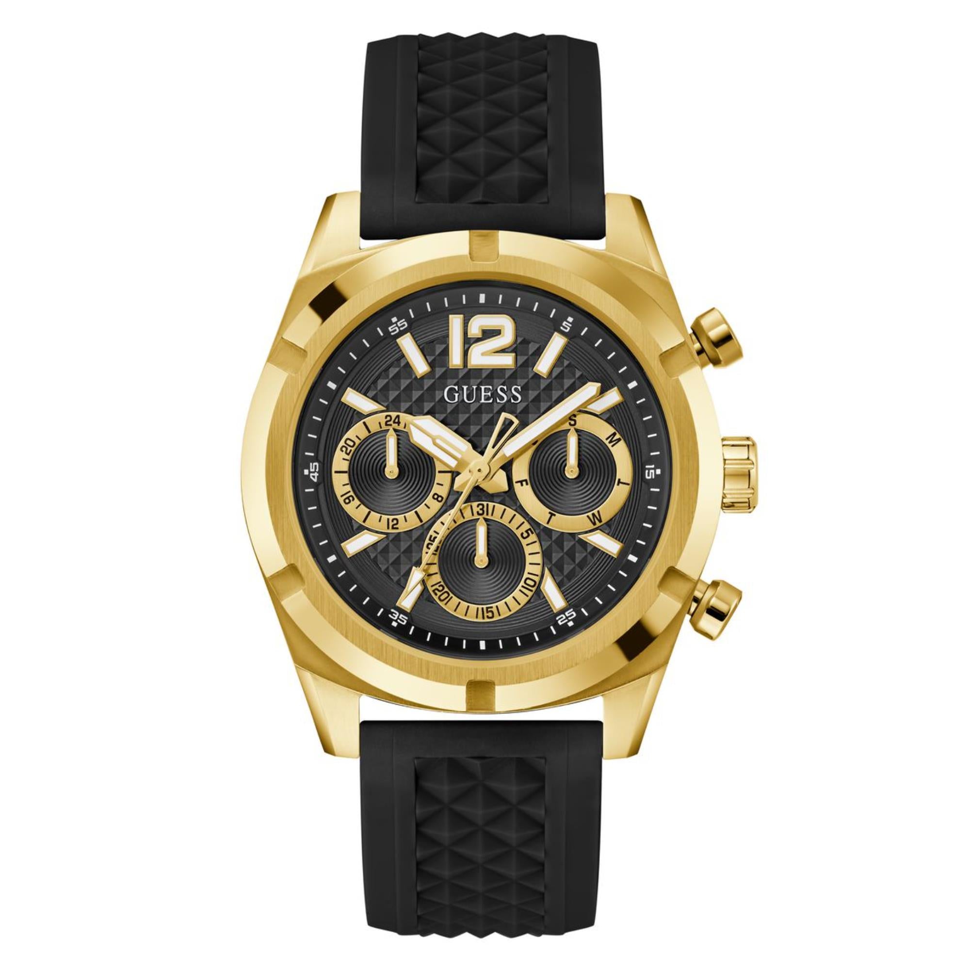 Guess Resistance Schwarzes Zifferblatt Silikonarmband Herren Uhr GW0729G2