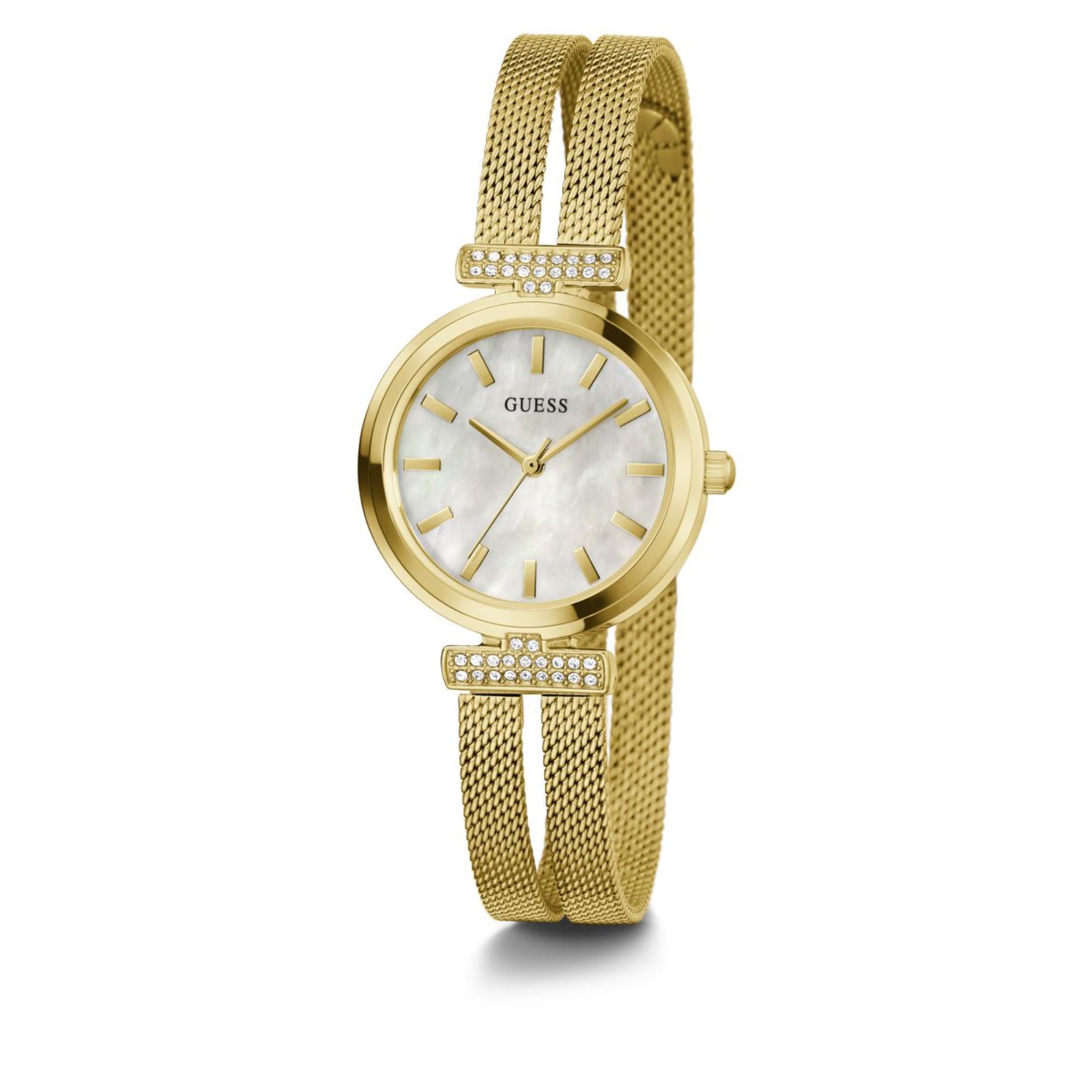 Guess Array Perlmutt Zifferblatt Edelstahl-Mesharmband Damen Uhr GW0471L2