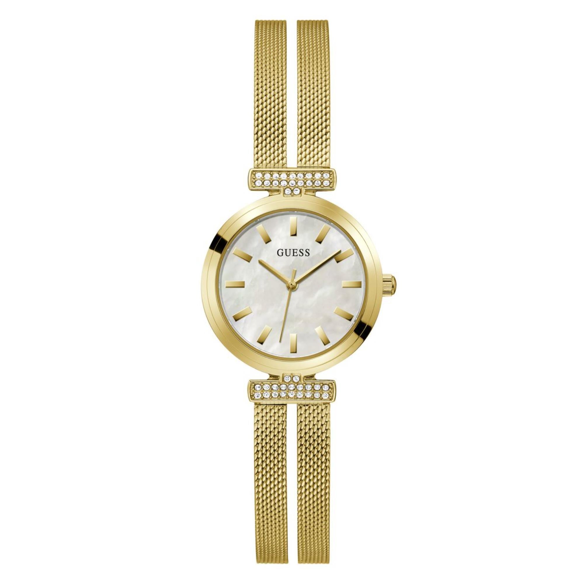 Guess Array Perlmutt Zifferblatt Edelstahl-Mesharmband Damen Uhr GW0471L2