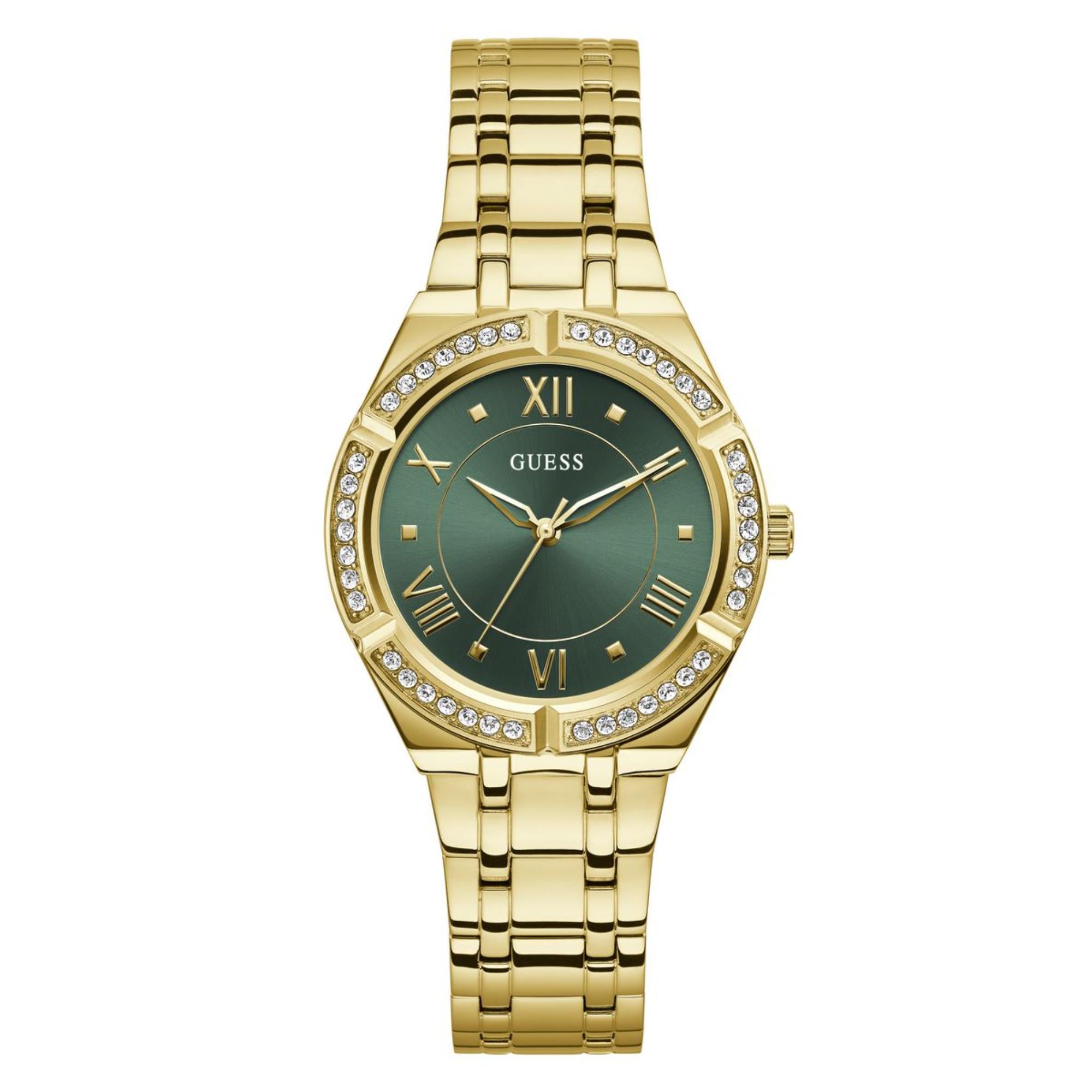 Guess Cosmo Grünes Zifferblatt Edelstahlarmband Damen Uhr GW0033L8