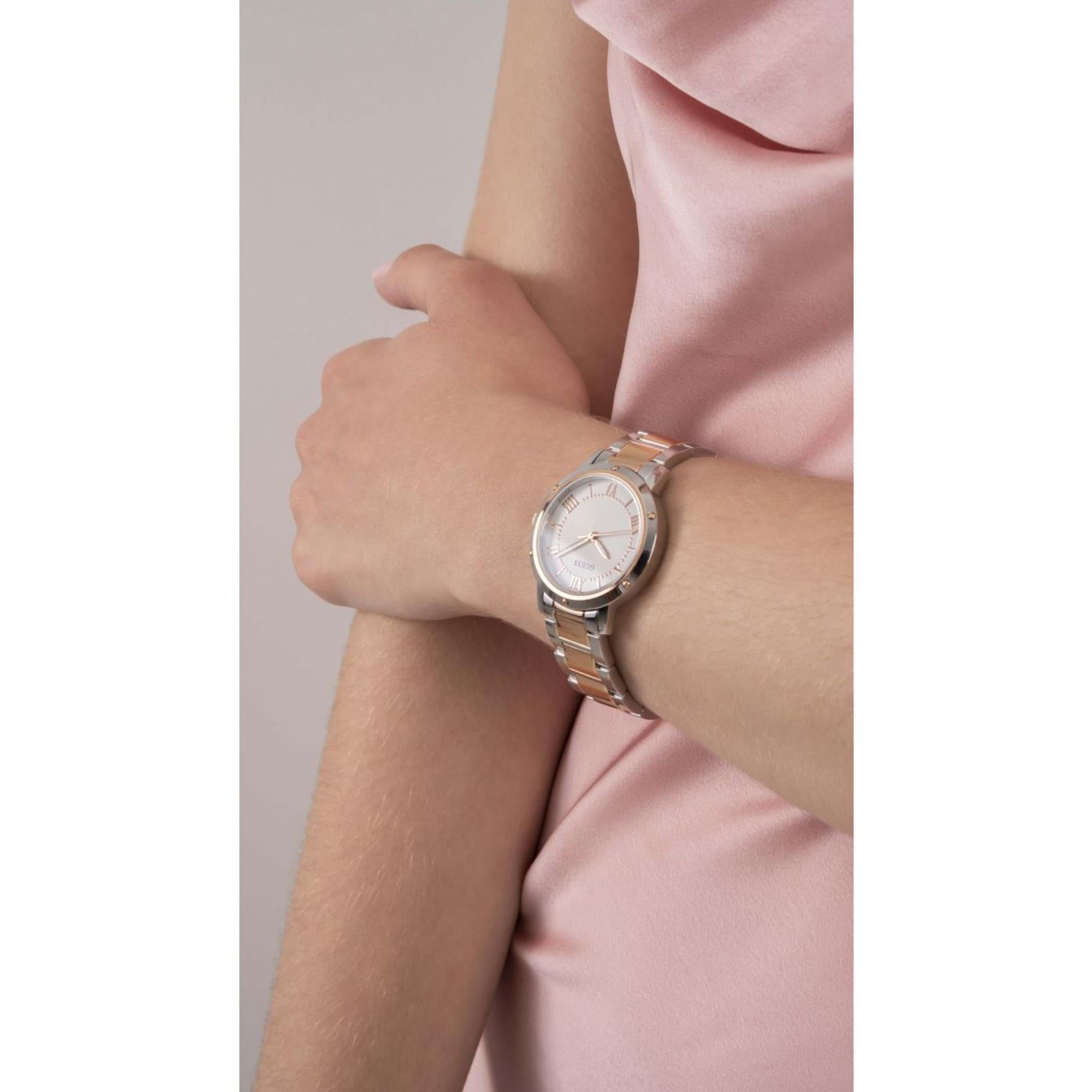Guess Dawn Weißes Zifferblatt Edelstahlarmband Damen Uhr GW0404L3