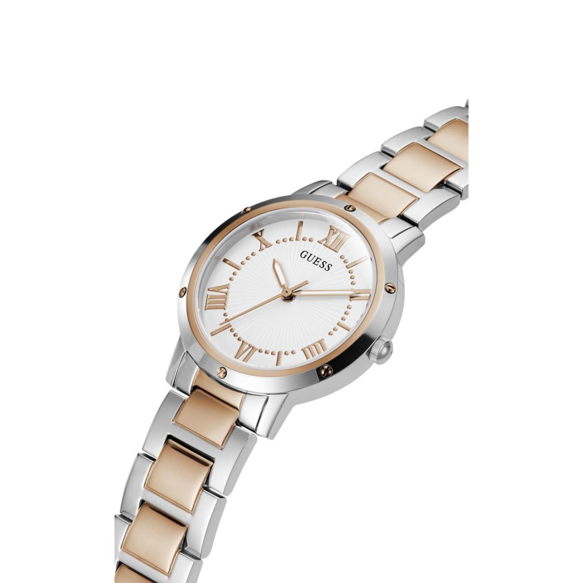 Guess Dawn Weißes Zifferblatt Edelstahlarmband Damen Uhr GW0404L3