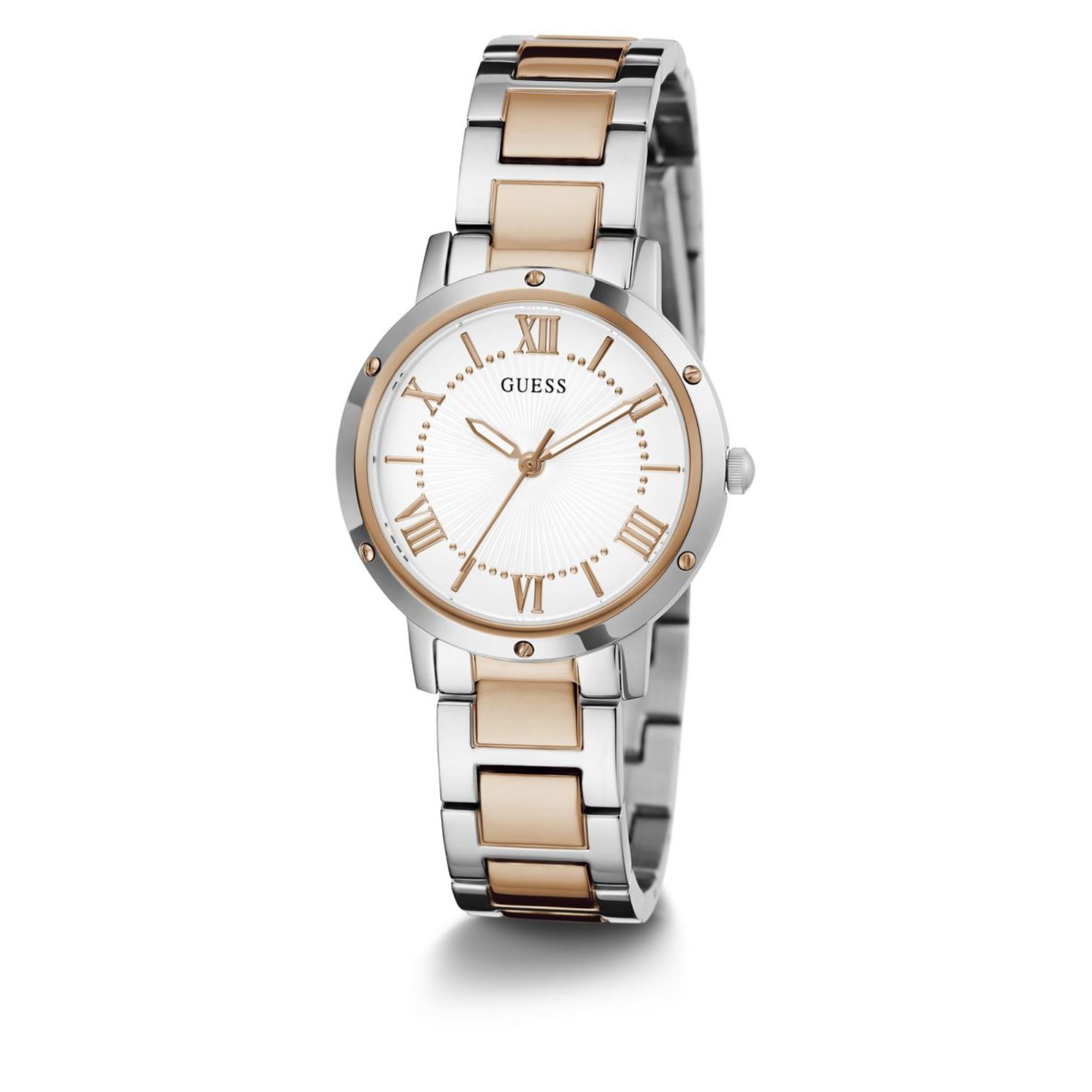 Guess Dawn Weißes Zifferblatt Edelstahlarmband Damen Uhr GW0404L3