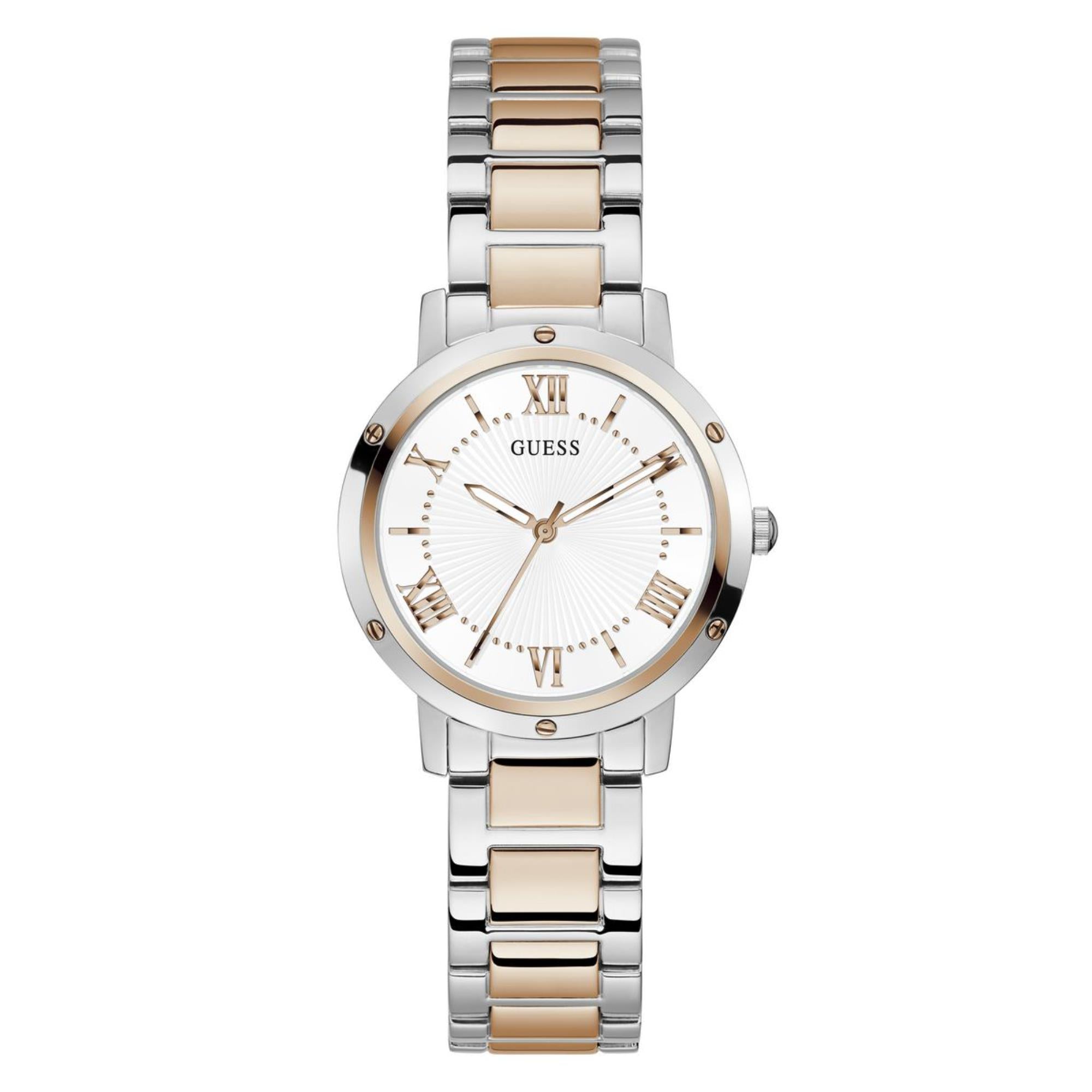 Guess Dawn Weißes Zifferblatt Edelstahlarmband Damen Uhr GW0404L3