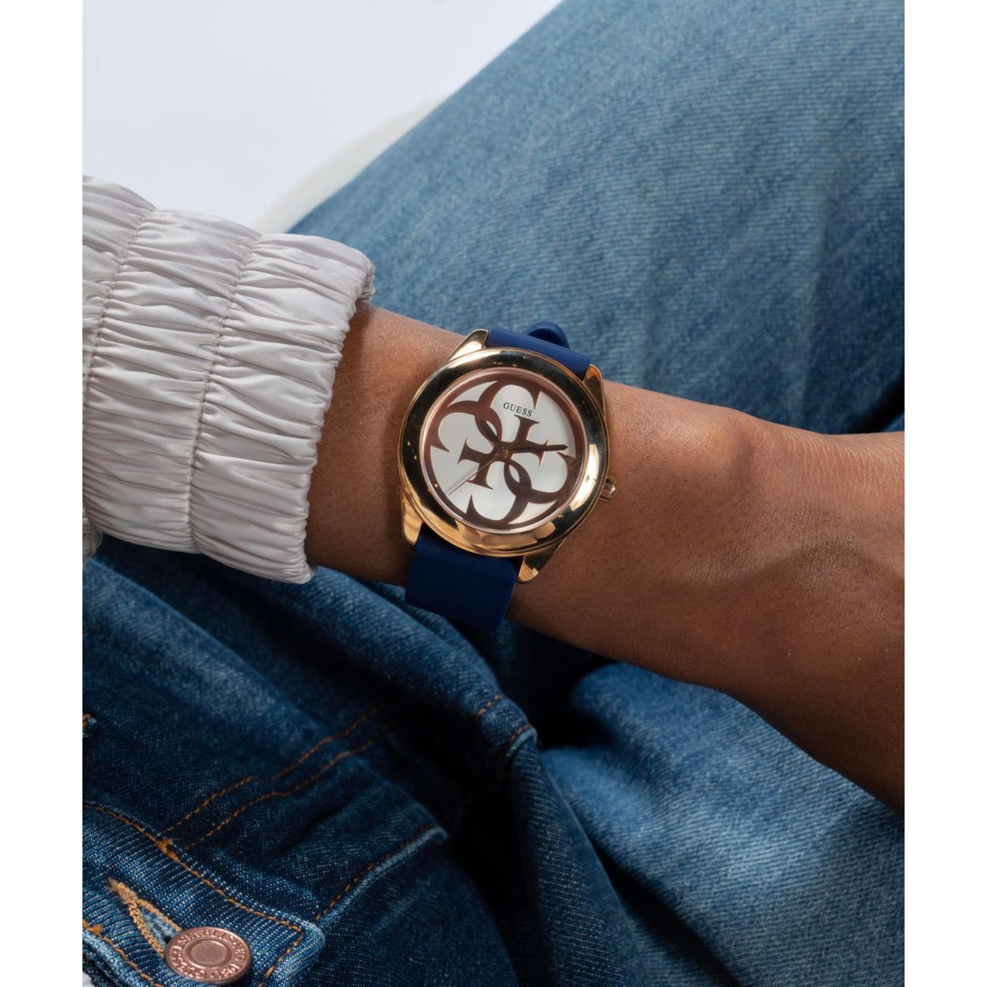 Guess G-Twist Weißes Zifferblatt Silikonarmband Damen Uhr W0911L6