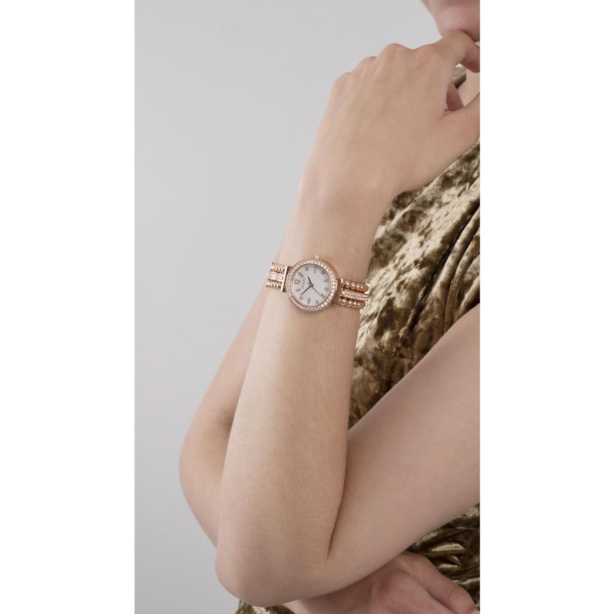Guess Gala Weißes Zifferblatt Edelstahlarmband Damen Uhr GW0401L3