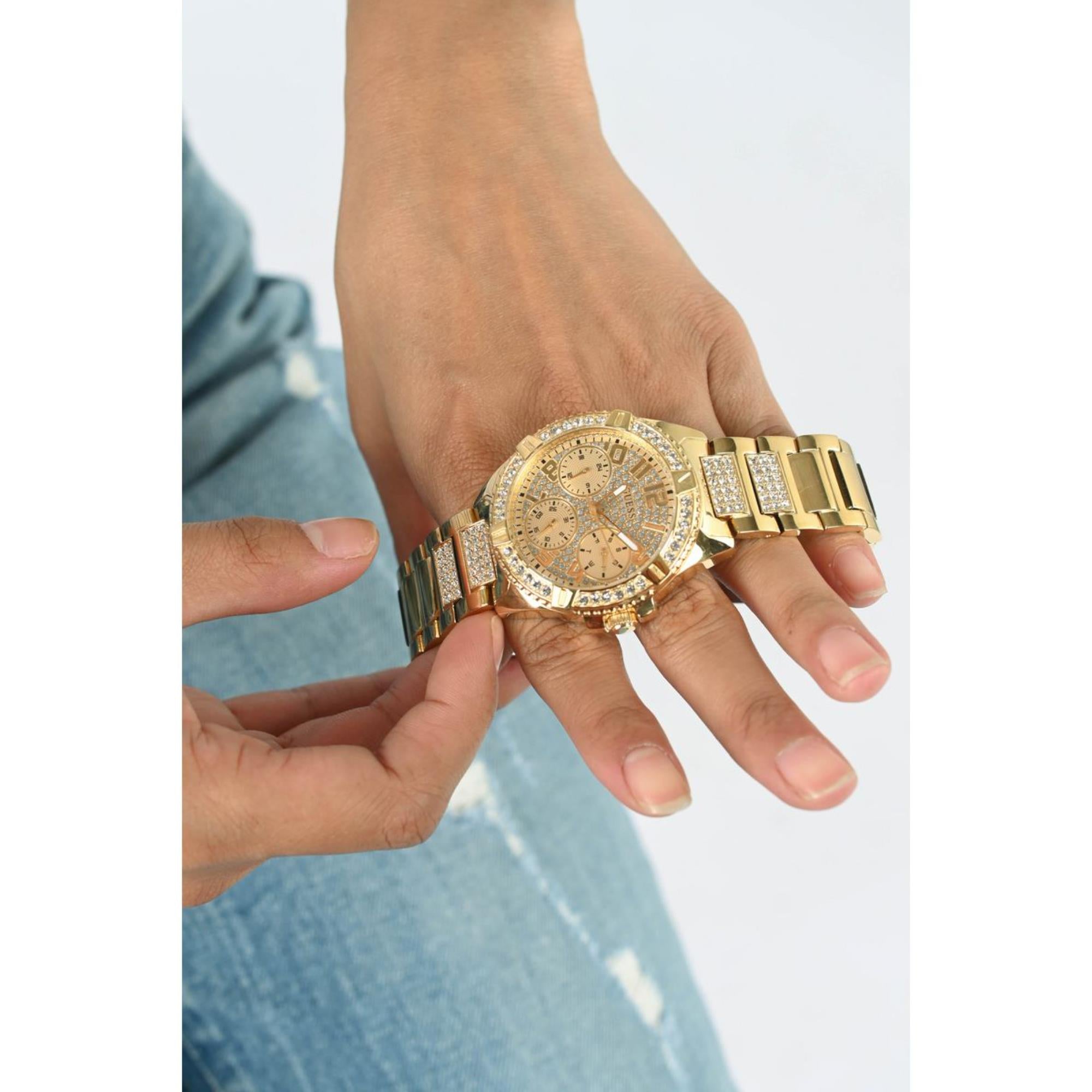 Guess Lady Frontier Champagner Zifferblatt Edelstahlarmband Damen Uhr W1156L2