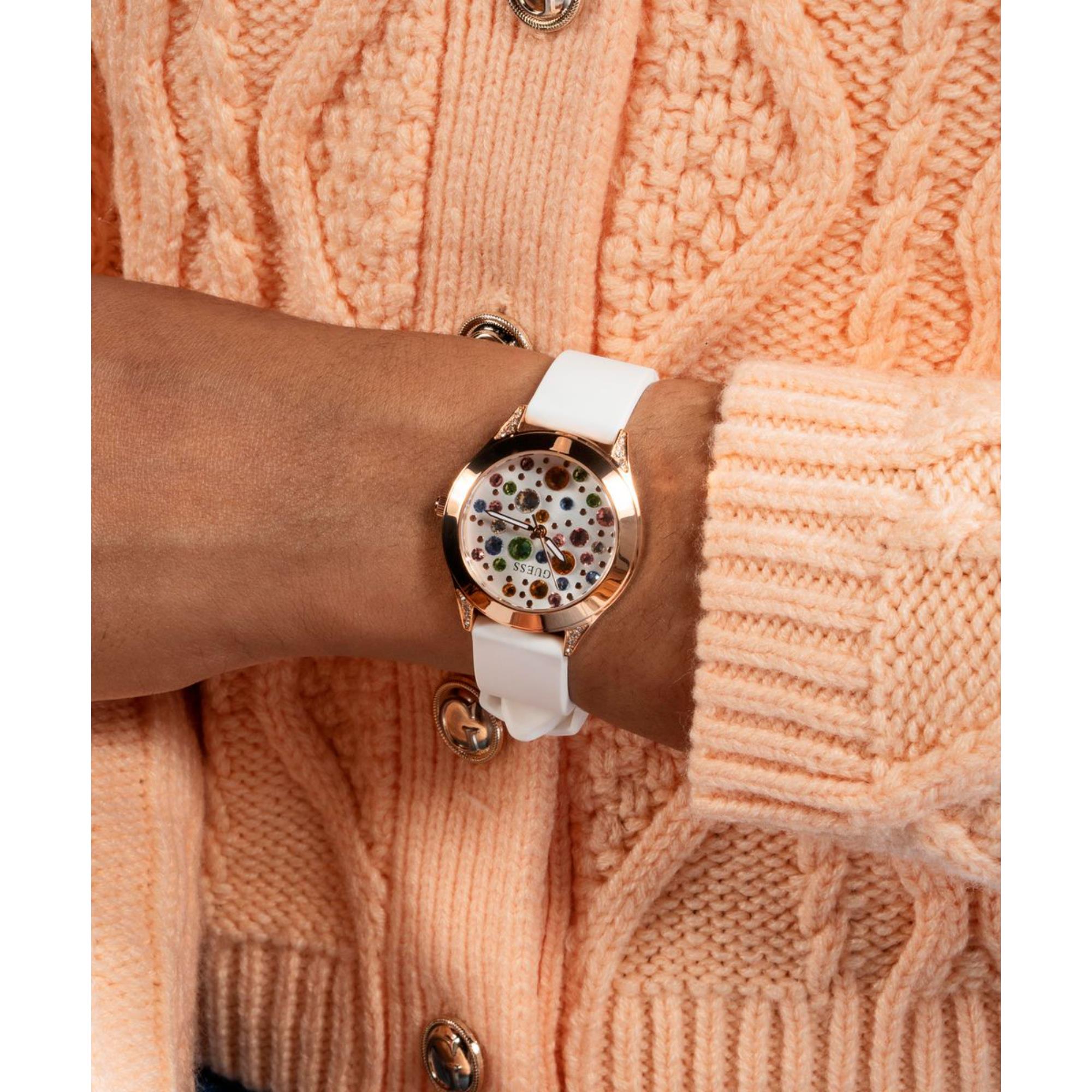 Guess Mini Wonderlust Weißes Zifferblatt Silikonarmband Damen Uhr GW0678L4