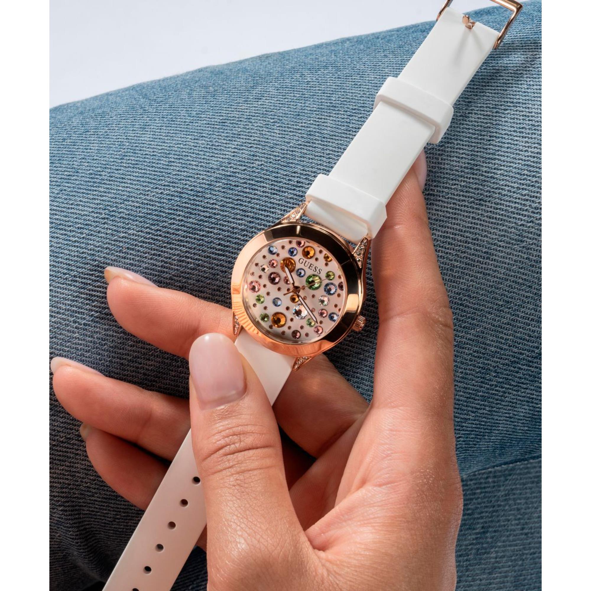 Guess Mini Wonderlust Weißes Zifferblatt Silikonarmband Damen Uhr GW0678L4