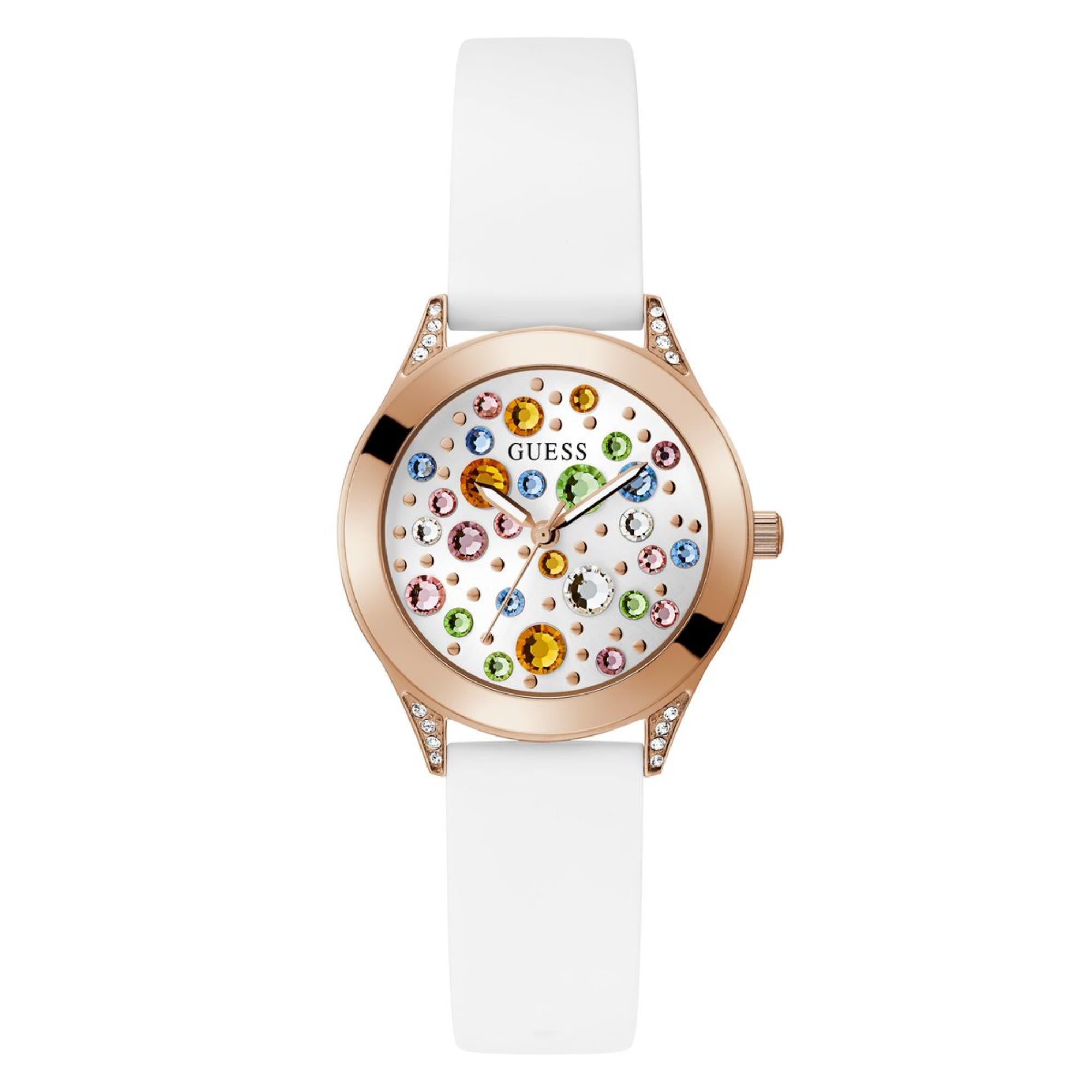 Guess Mini Wonderlust Weißes Zifferblatt Silikonarmband Damen Uhr GW0678L4