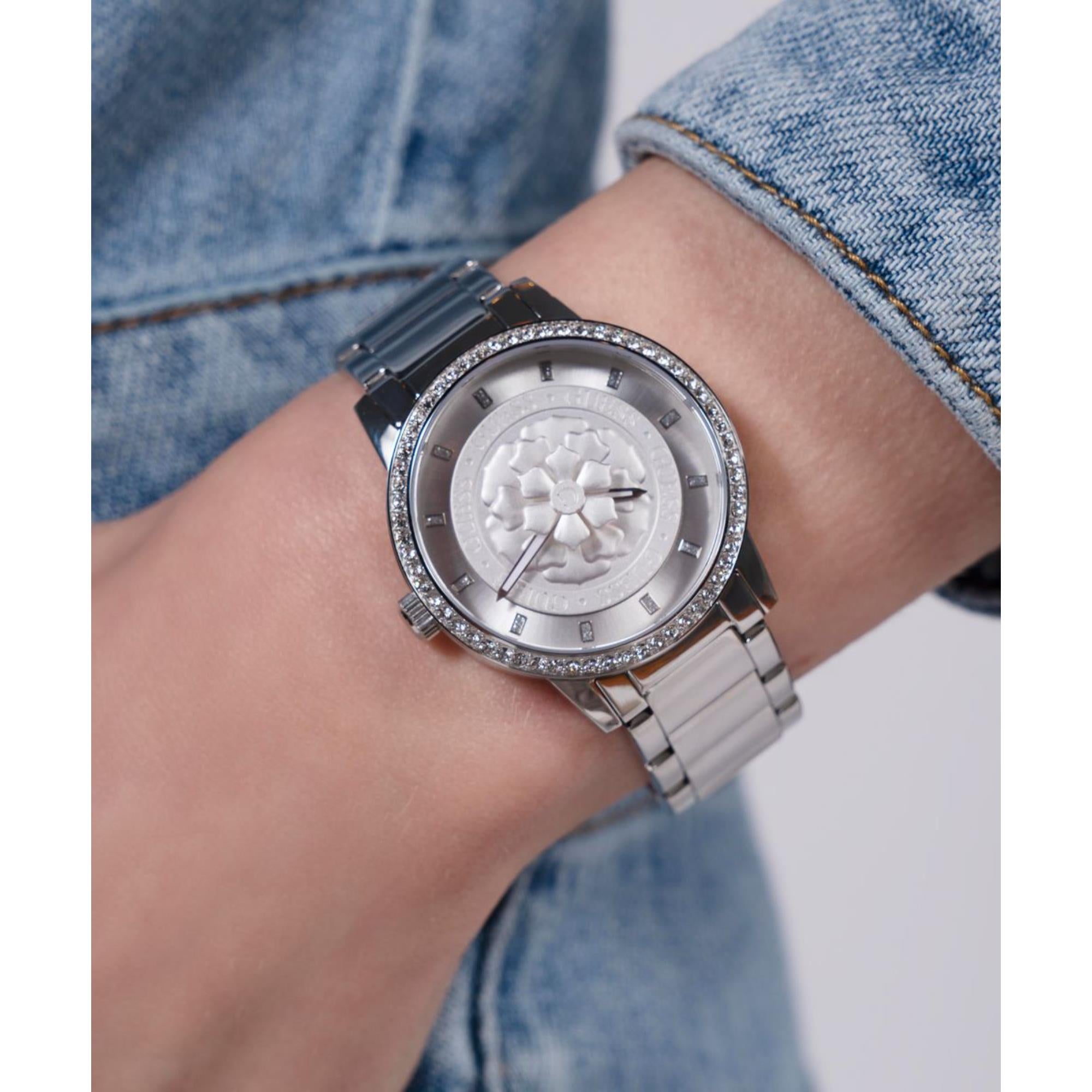 Guess Petal 40th Anniversary Silver Dial Stainless Steel Strap Women's Watch GW0747L1