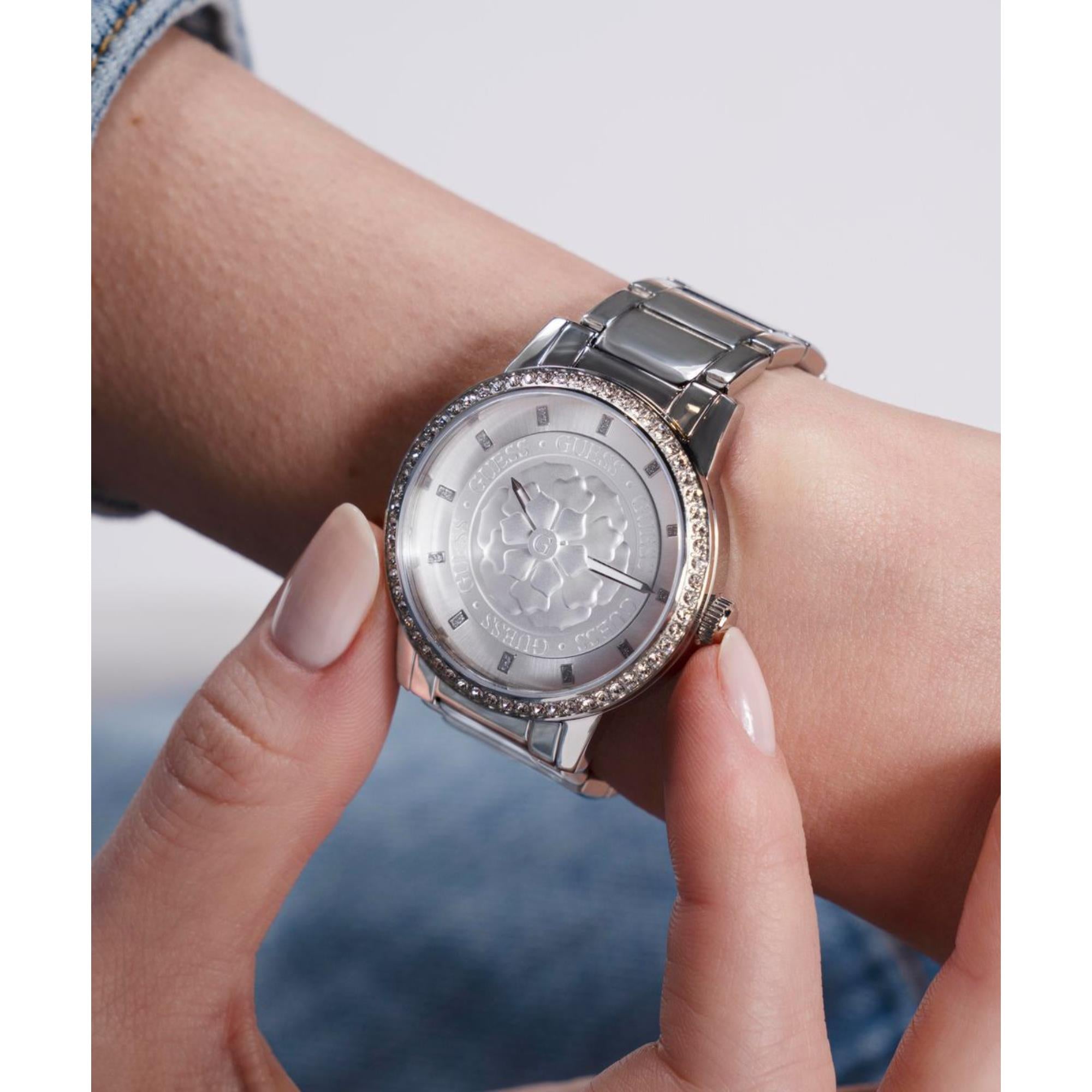 Guess Petal 40th Anniversary Silver Dial Stainless Steel Strap Women's Watch GW0747L1