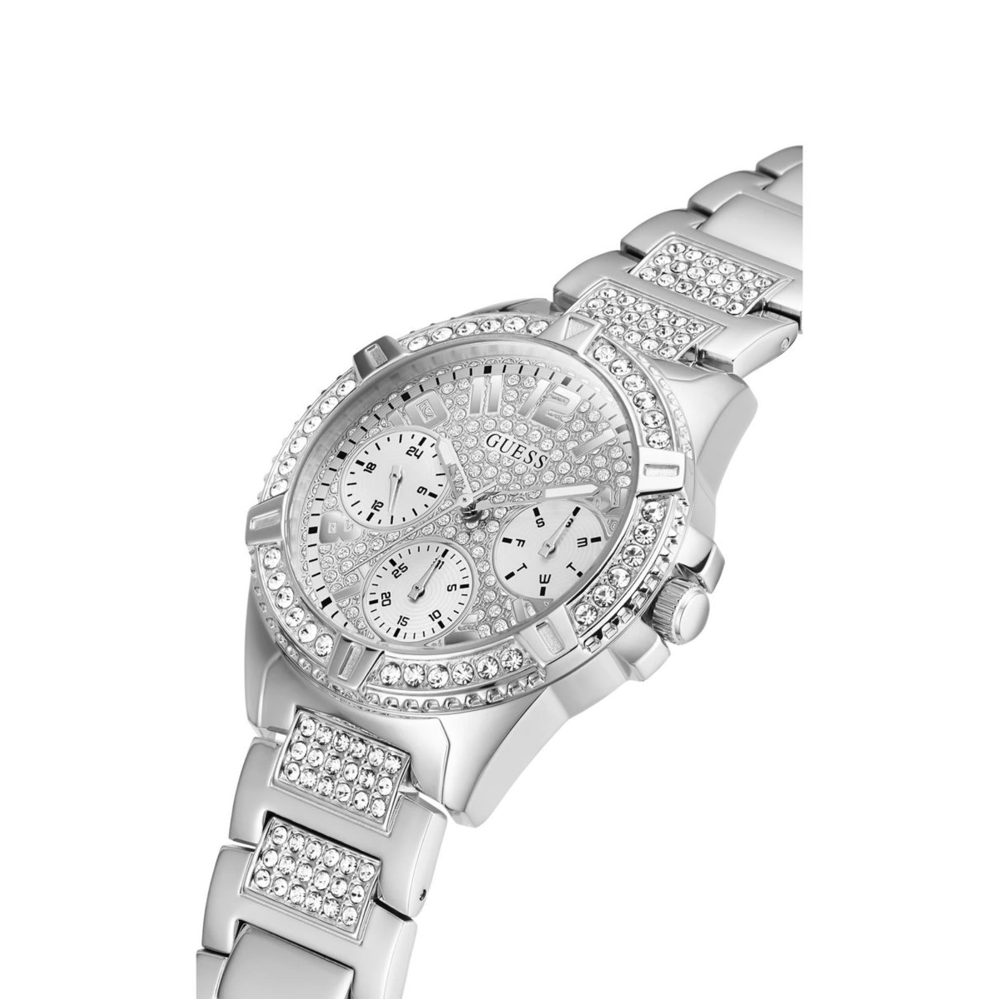 Guess Lady Frontier Silbernes Zifferblatt Edelstahlarmband Damen Uhr W1156L1