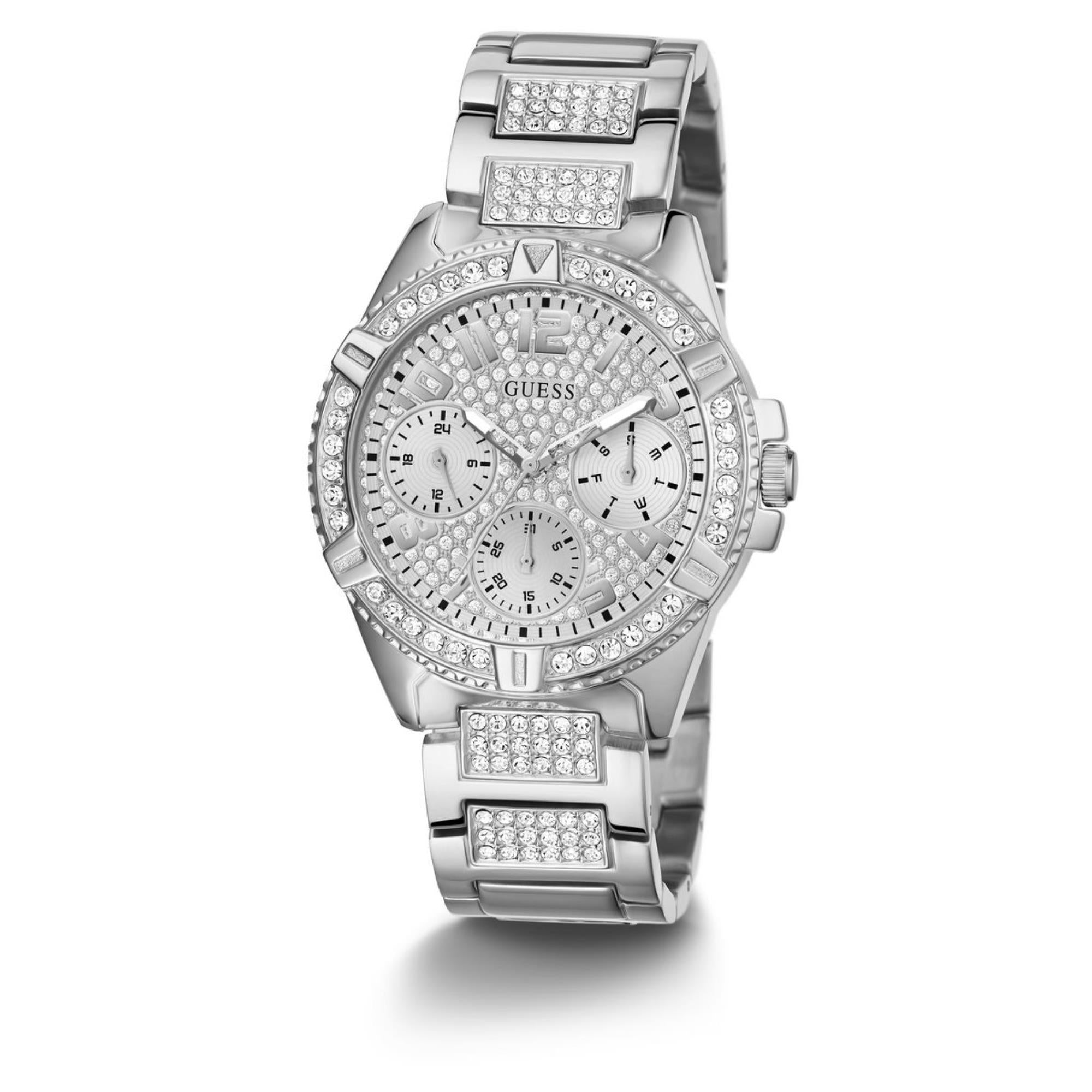 Guess Lady Frontier Silbernes Zifferblatt Edelstahlarmband Damen Uhr W1156L1