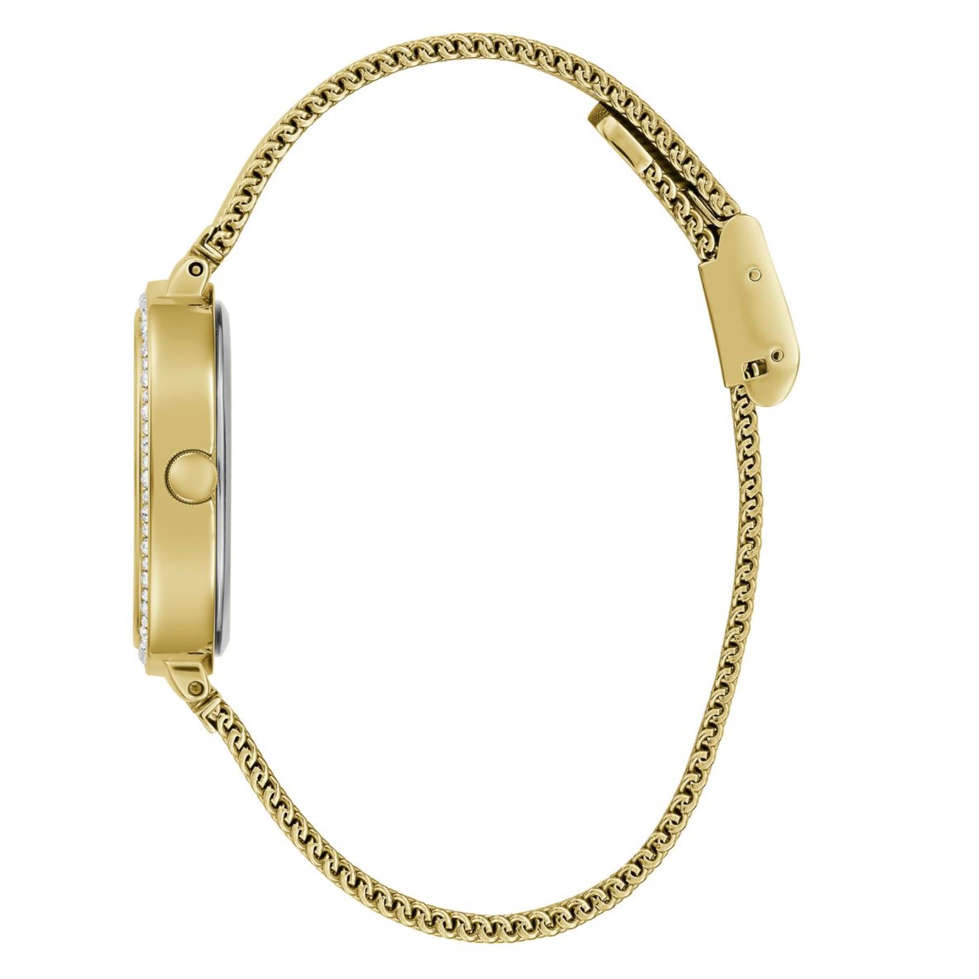 Guess Tapestry abgerundetes quadratisches grünes Zifferblatt Stahl-Mesh-Armband Damen Uhr GW0354L5