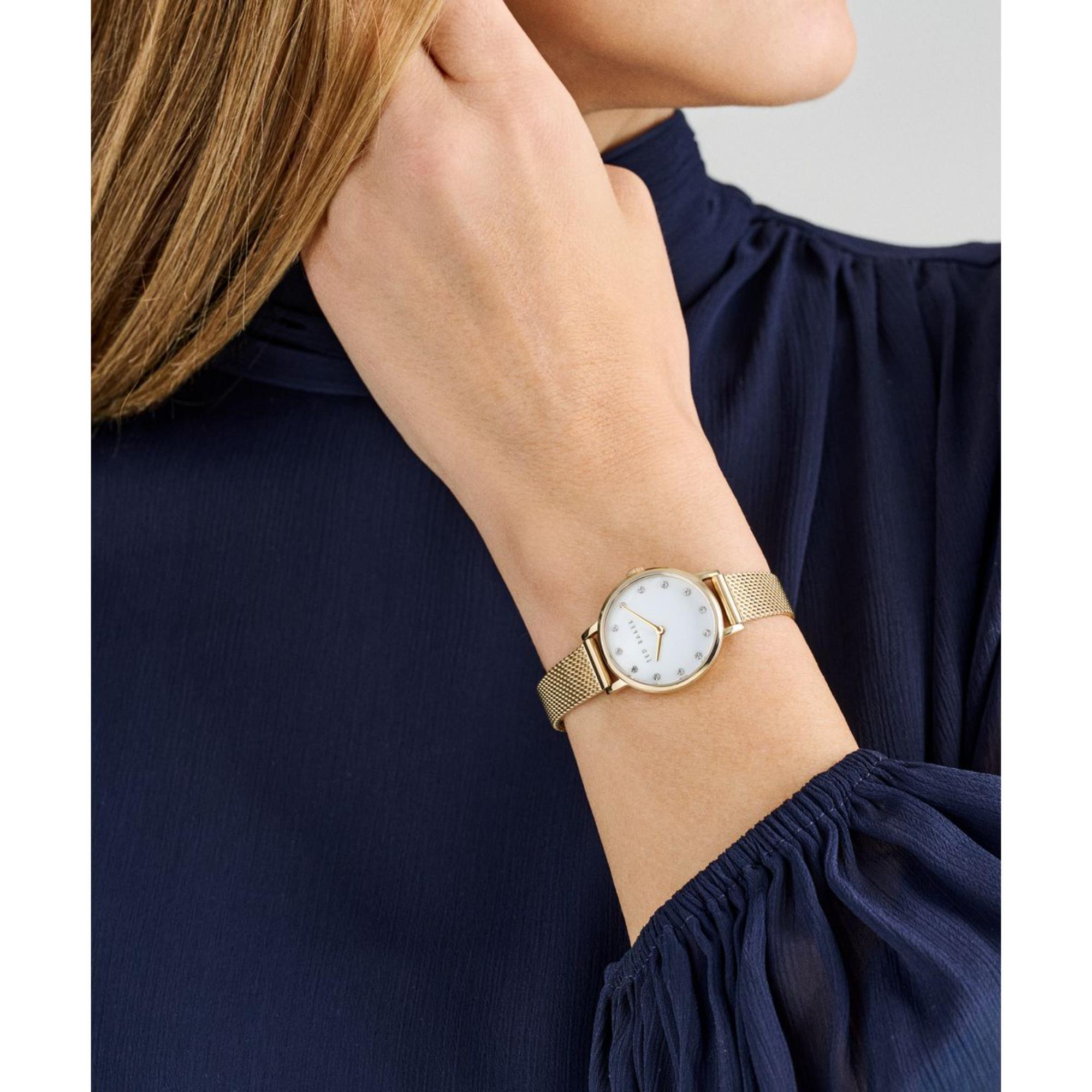 Ted Baker Staciie Weißes Perlmutt Edelstahlarmband Damen Uhr BKPSTF405