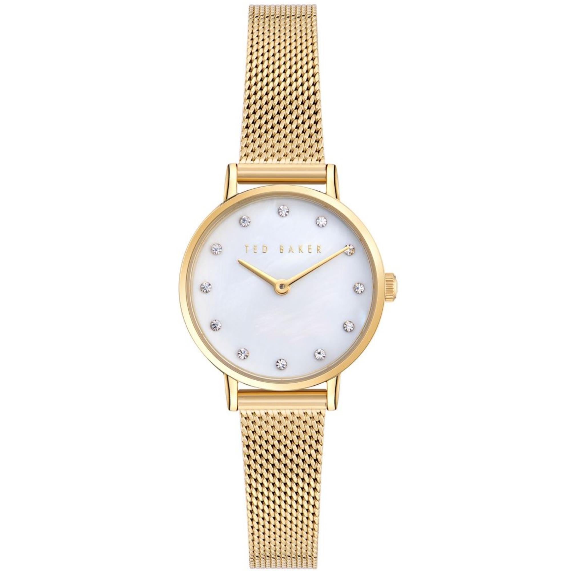 Ted Baker Staciie Weißes Perlmutt Edelstahlarmband Damen Uhr BKPSTF405