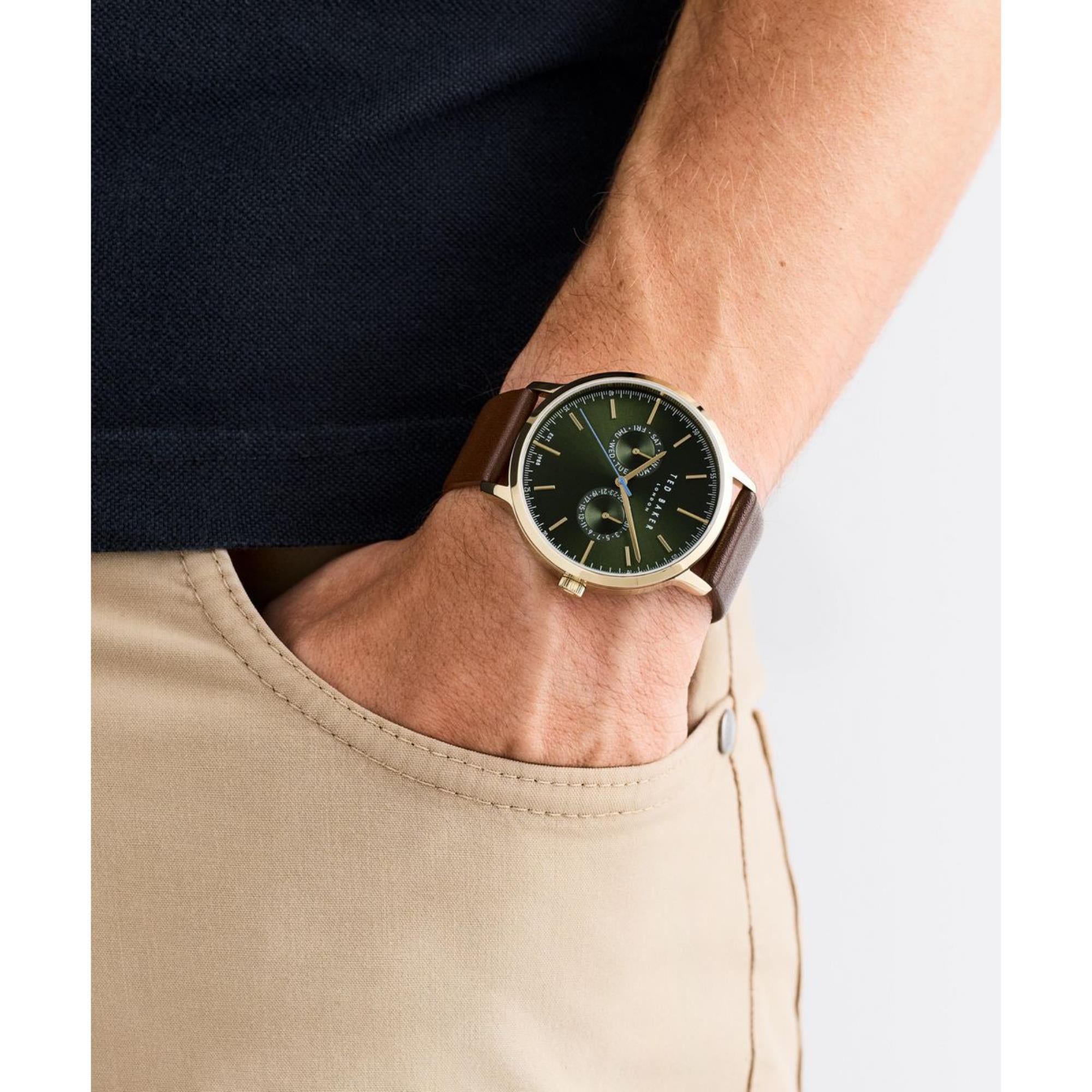 Ted Baker Haarvin Grünes Zifferblatt Lederarmband Herren Uhr BKPHAS504