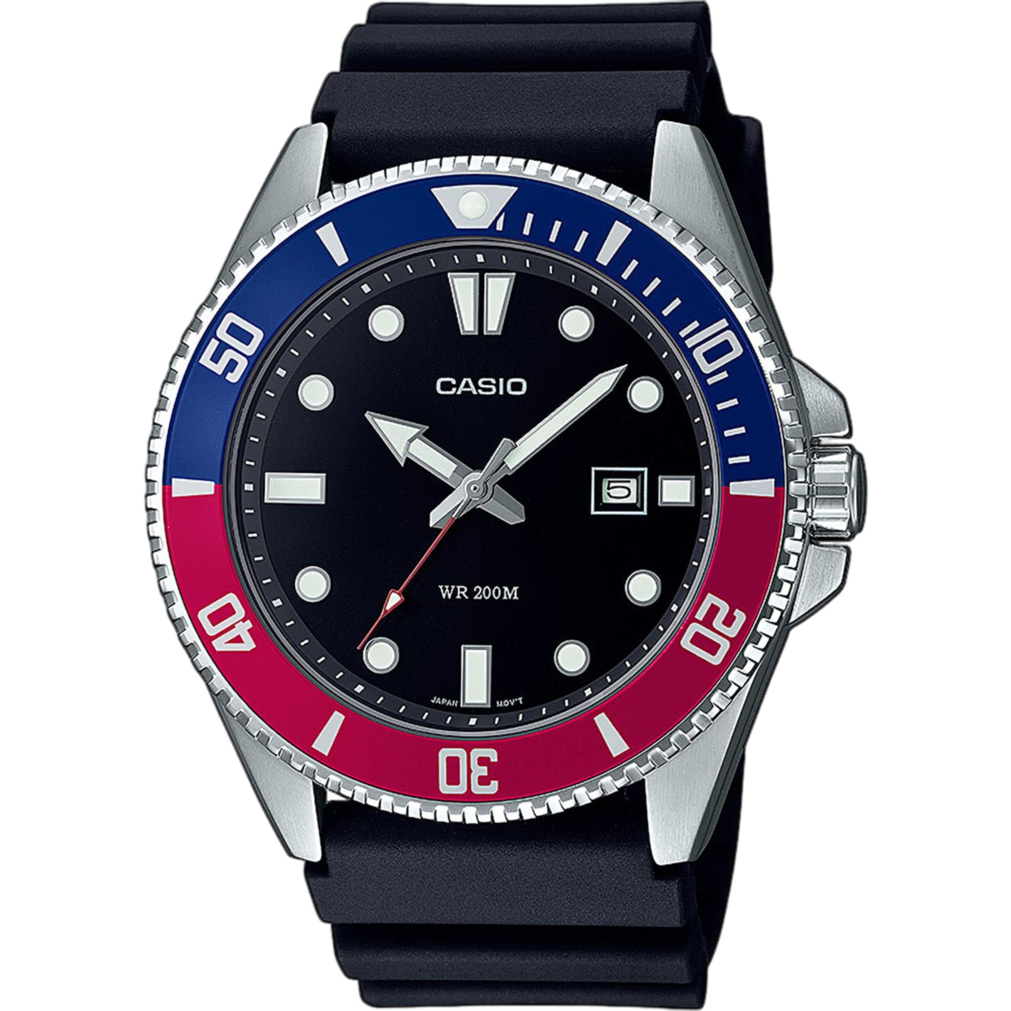 Casio Marlin Quarz Schwarzes Zifferblatt Harzarmband Herren Uhr MDV-107-1A3VEF