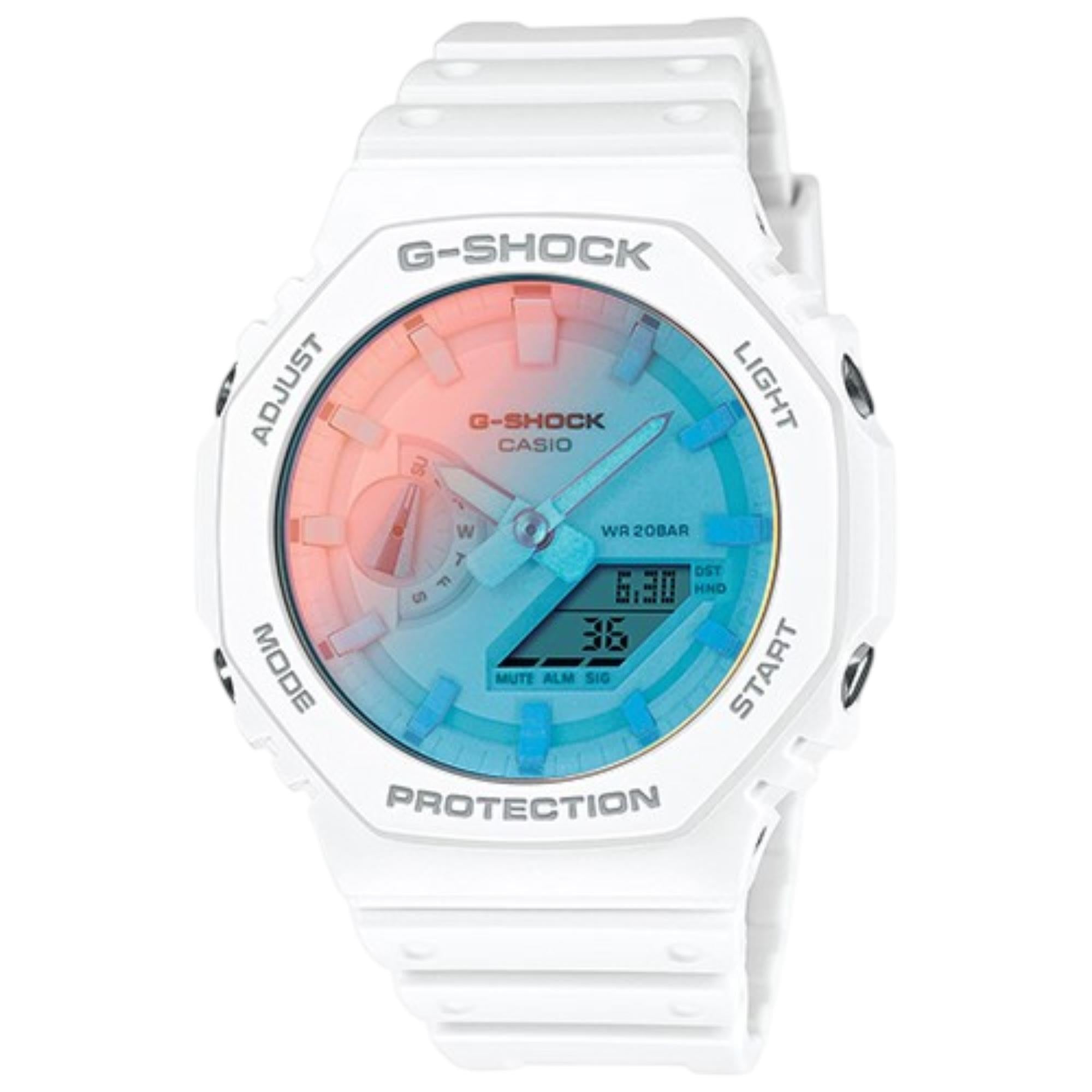 Casio G-Shock Blaues Digital Weißes Harzarmband Herren Uhr GA-2100TL-7AER