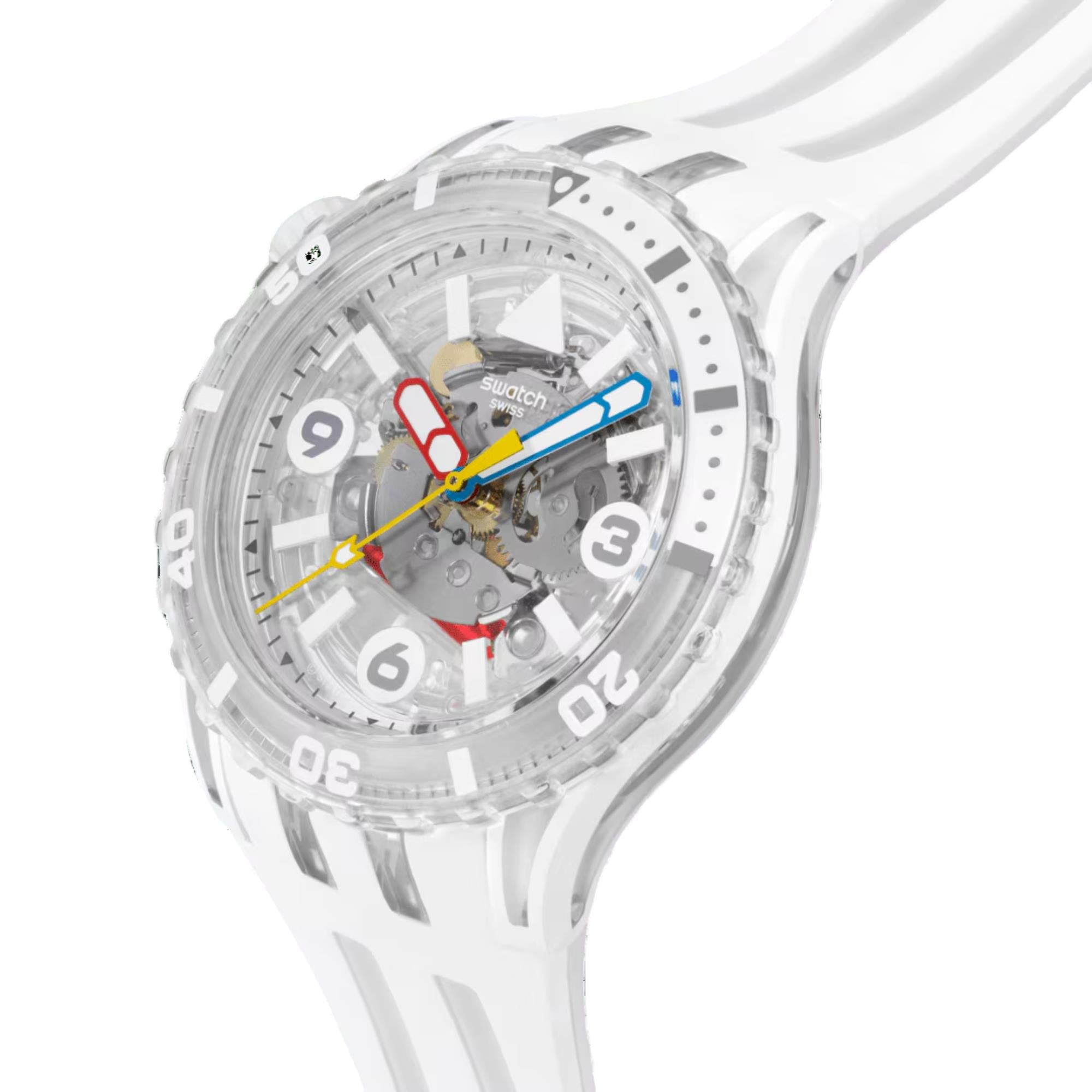 Swatch SCUBAQUA Aurelia Aurita Weißes Biokeramisches Zifferblatt Silikonarmband Uhr SSCU09K100