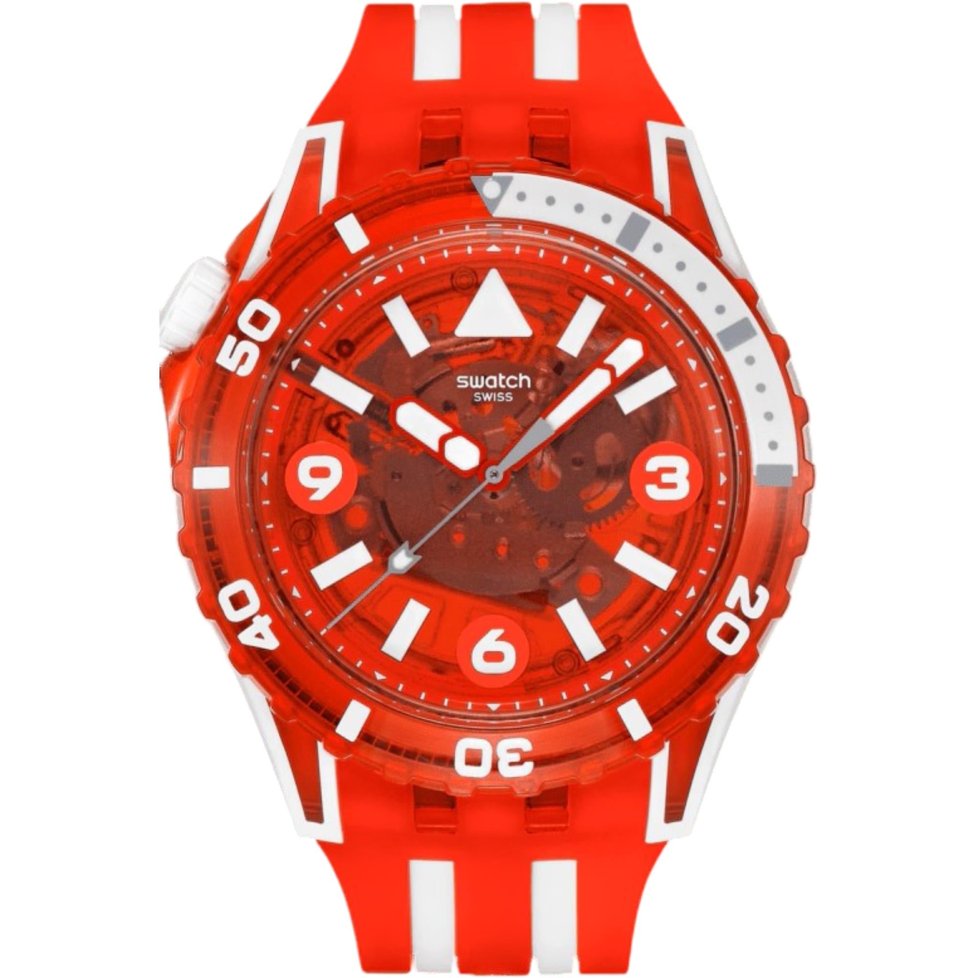 Swatch SCUBAQUA Löwenmähne Rotes Biokeramisches Zifferblatt Silikonarmband Uhr SSCU09R100