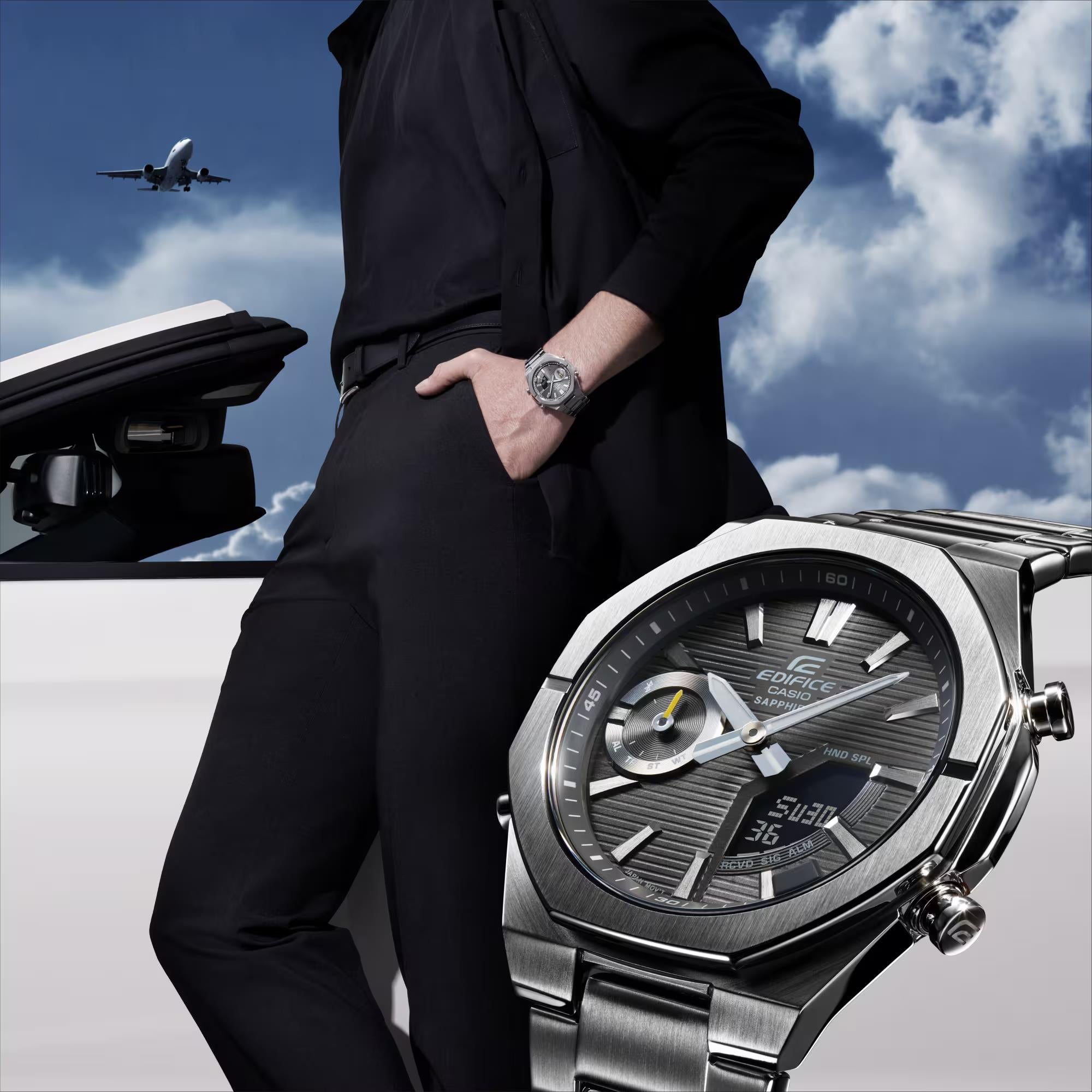 Casio Edifice Solarbetriebene Graues Zifferblatt Stahlarmband Herren Uhr ECB-S10D-8AEF