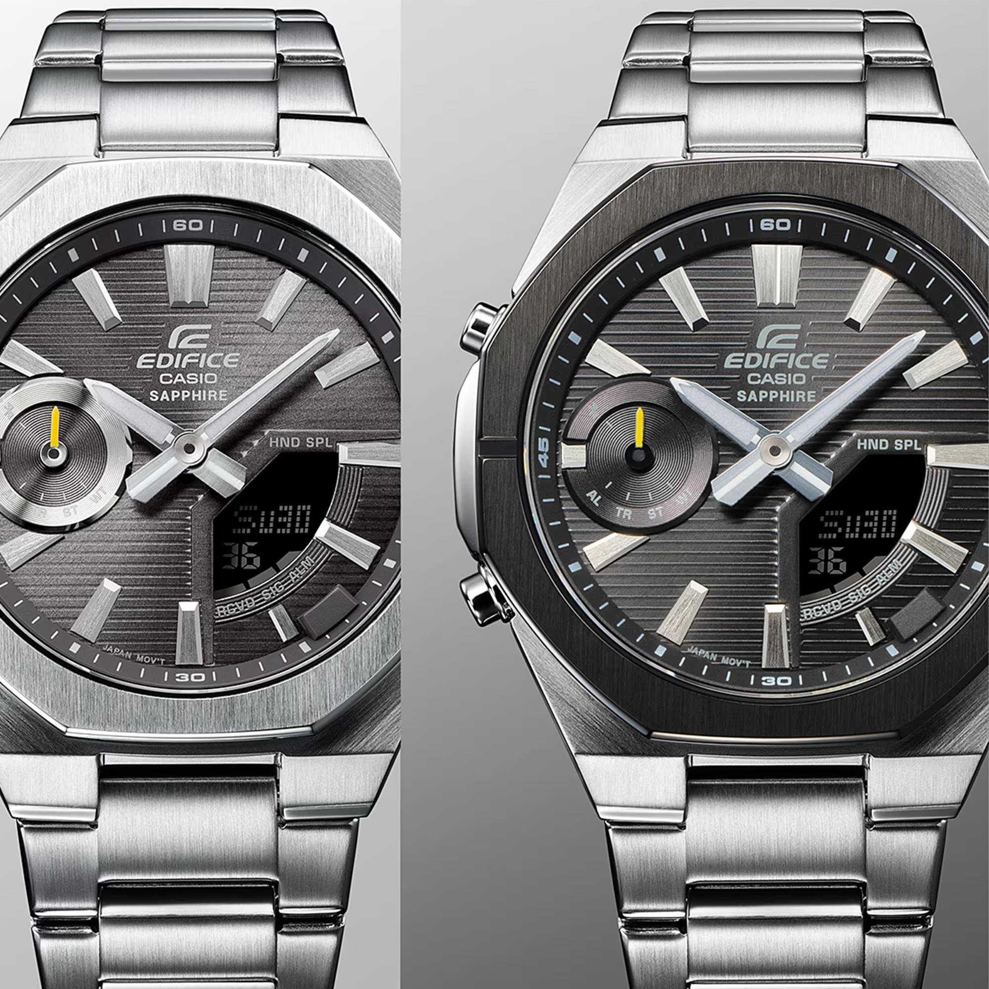 Casio Edifice Solarbetriebene Graues Zifferblatt Stahlarmband Herren Uhr ECB-S10D-8AEF