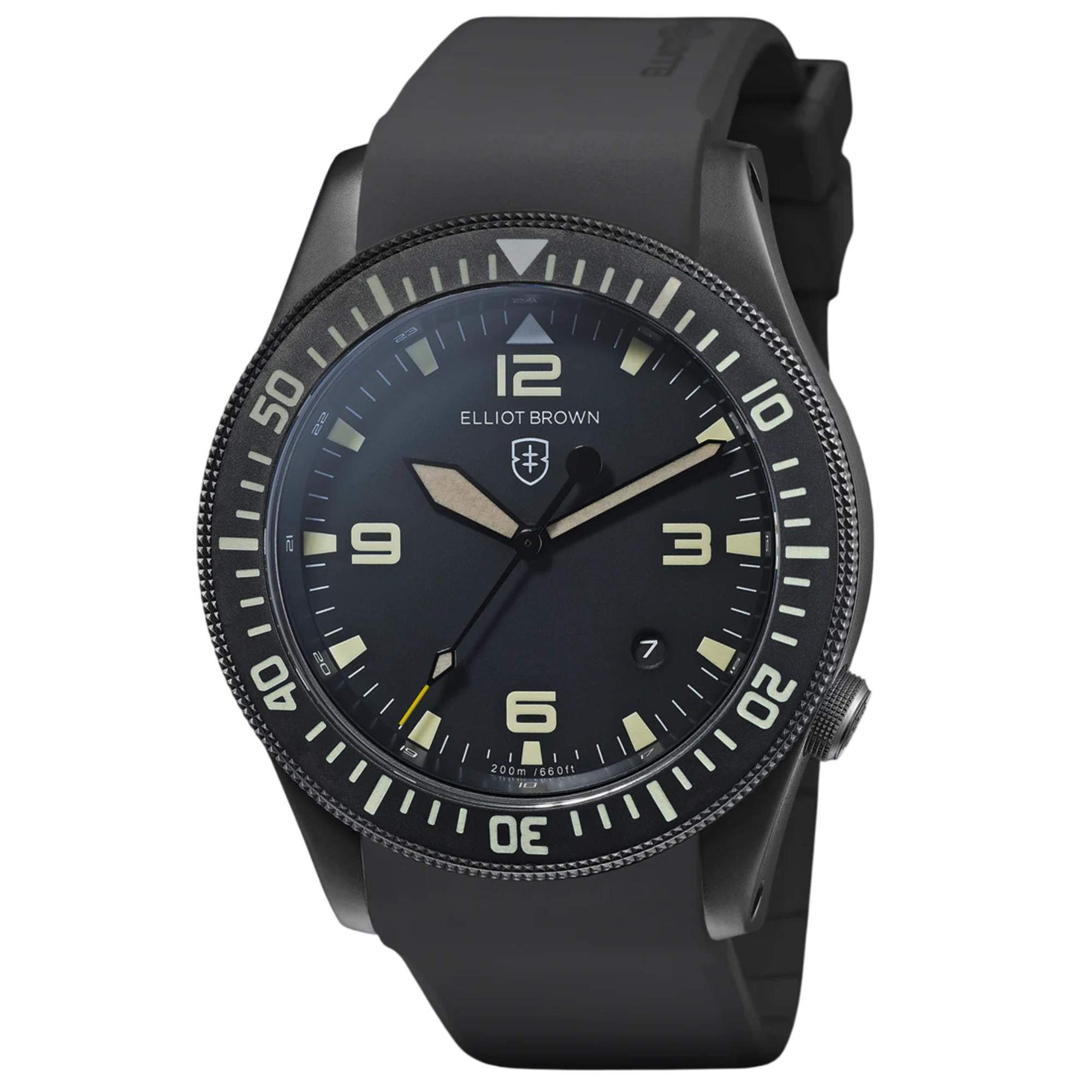 Elliot Brown Holton Nivo Quarz Schwarzes Zifferblatt Gummiarmband Herren Uhr 101-003-R02