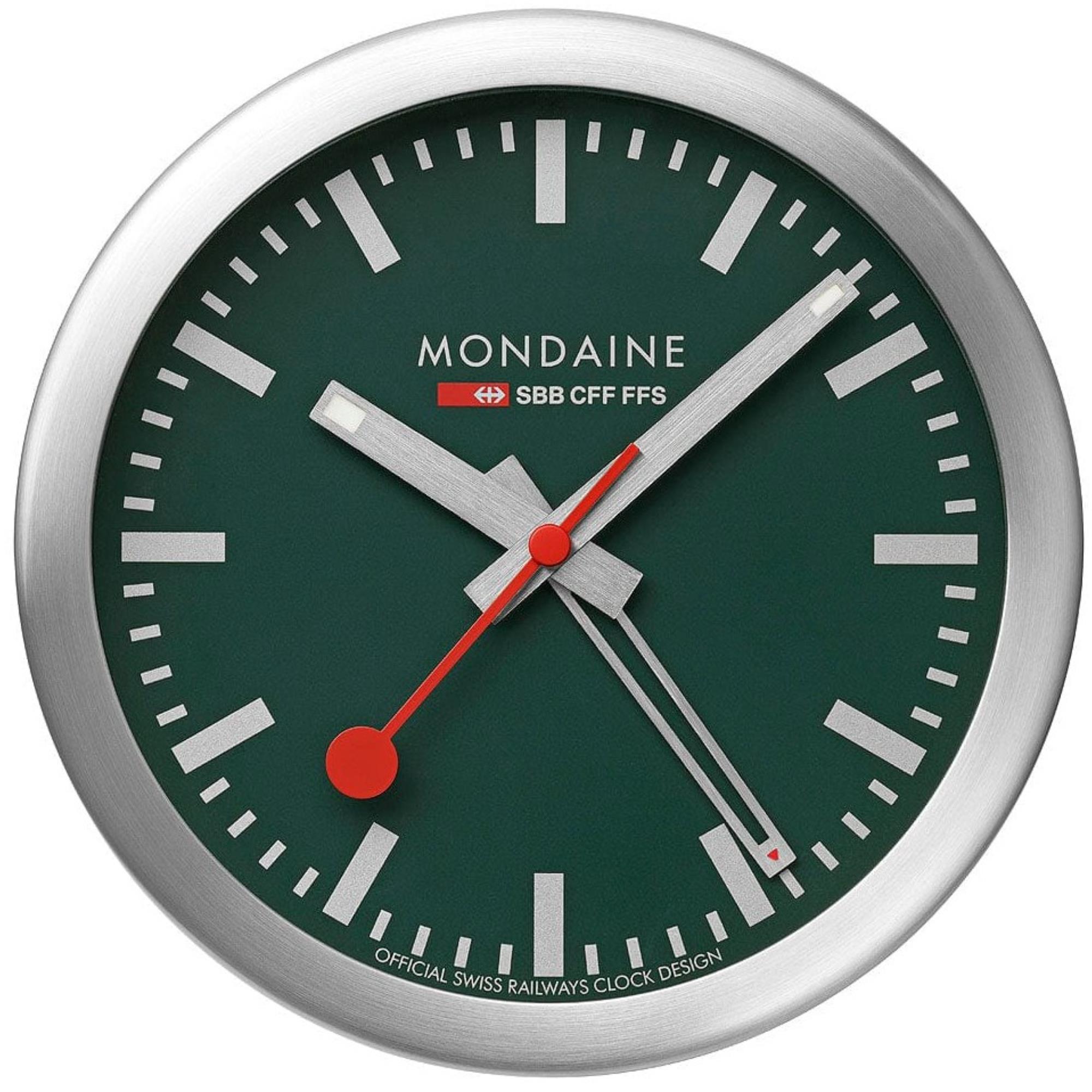 Mondaine Classic Silberrahmen Grünes Zifferblatt Mini Wanduhr A997.MCAL.66SBV.2