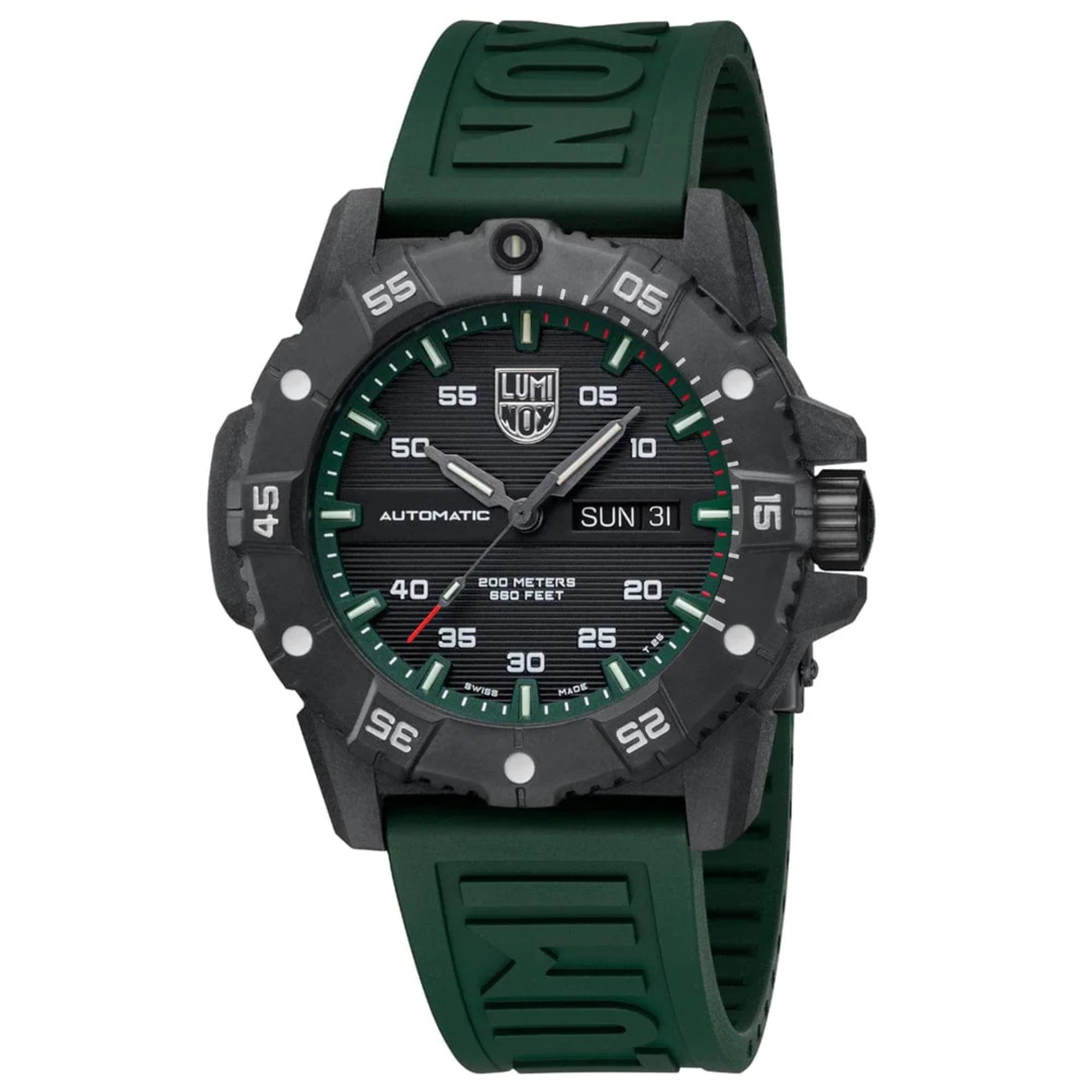 Luminox Master Carbon Seal 3860 Serie Automatik Graues Zifferblatt Grünes Gummiarmband Herren Uhr XS.3877