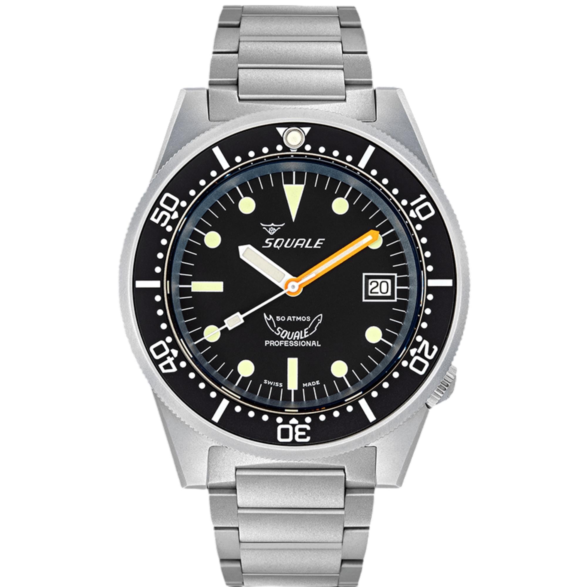 Squale 1521 Black Blasted Automatic Black Dial Steel Strap Men's Watch 1521BKBL.SQ20S