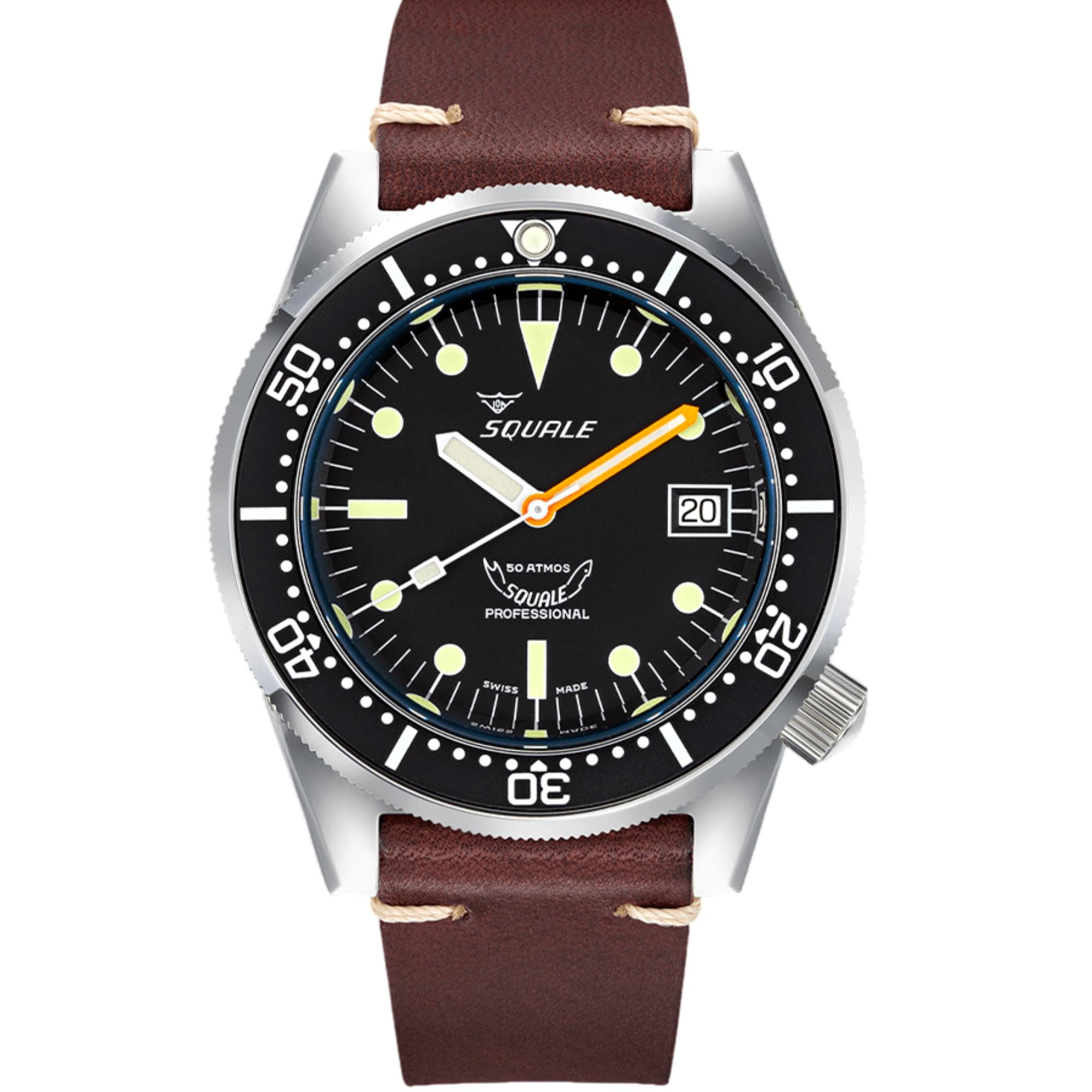 Squale 1521 Classic Automatik Schwarzes Zifferblatt Lederarmband Herren Uhr 1521CL.PS