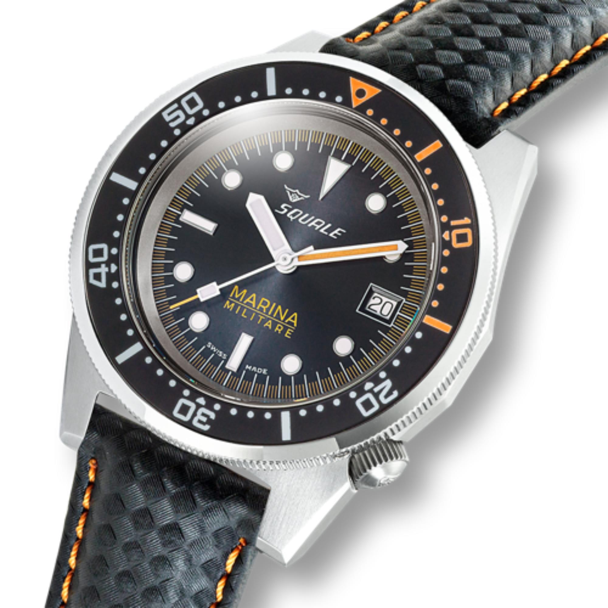 Squale 1521 Marina Militare Automatik Schwarzes Zifferblatt Mikrofaserarmband Herren Uhr 1521MARINA.MIBK