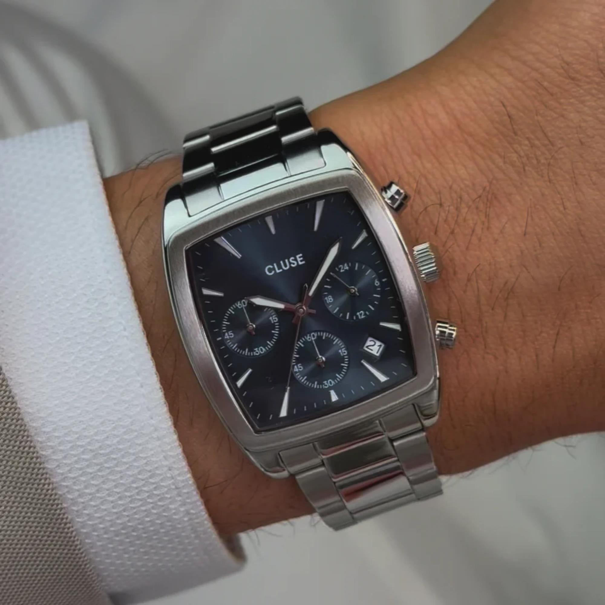 CLUSE Quartaut Quarz Chronograph Blaues Zifferblatt Stahlarmband Herrenuhr CW52001