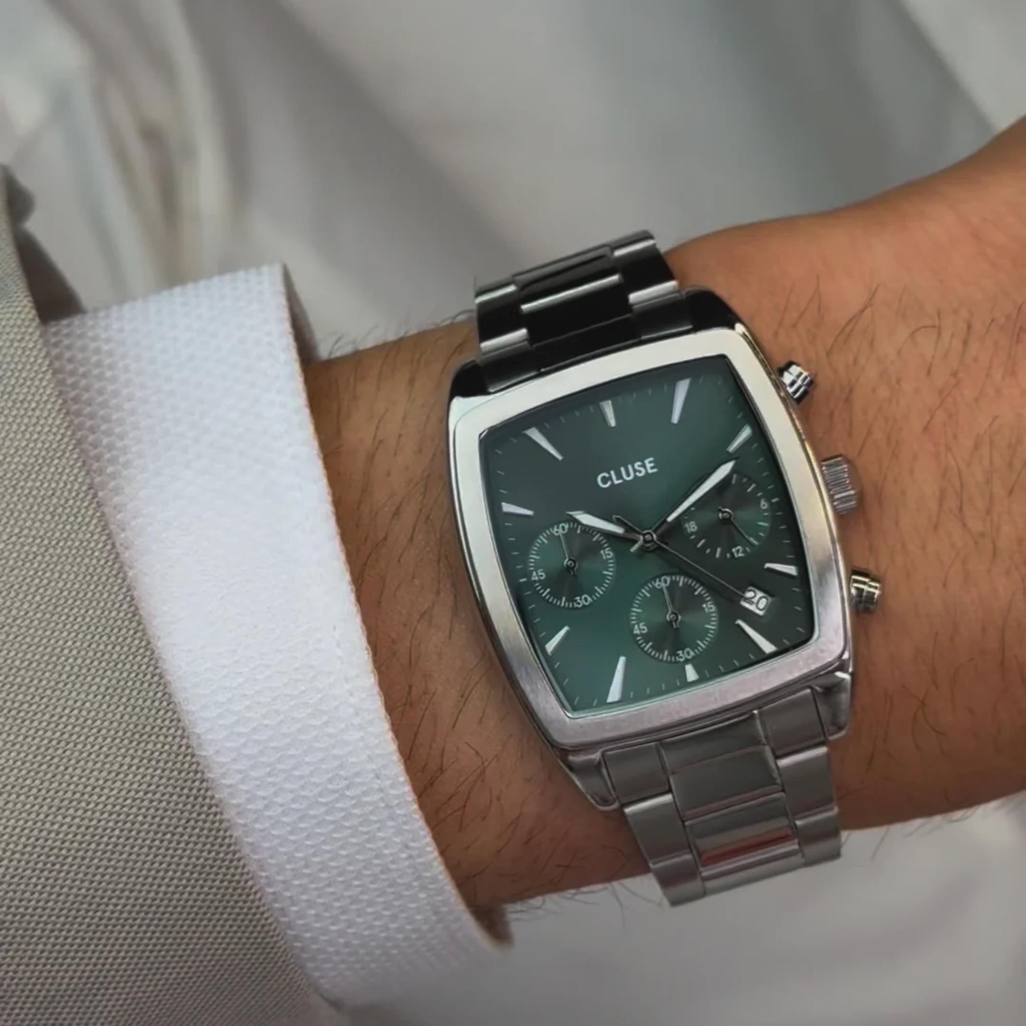 CLUSE Quartaut Quarz Chronograph Grünes Zifferblatt Stahlarmband Herrenuhr CW52002