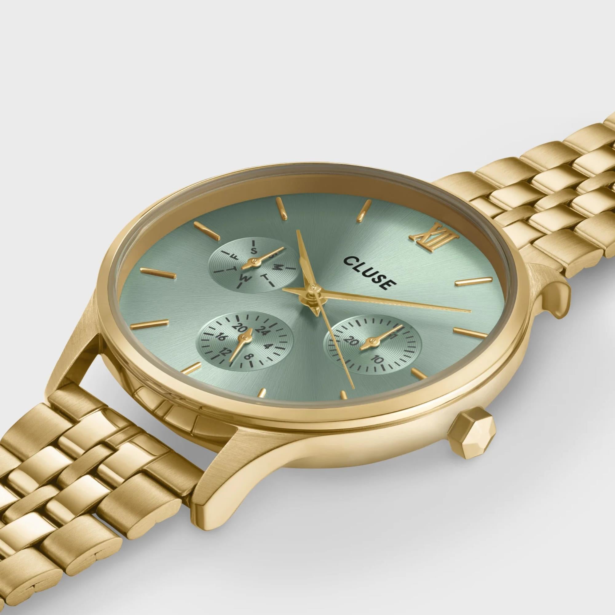 CLUSE Minuit Quarz Chronograph Grünes Zifferblatt Stahlarmband Damenuhr CW10709