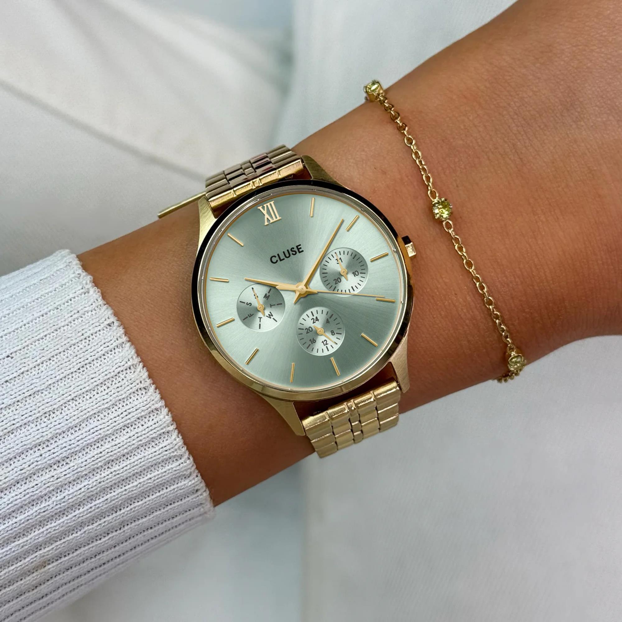 CLUSE Minuit Quarz Chronograph Grünes Zifferblatt Stahlarmband Damenuhr CW10709