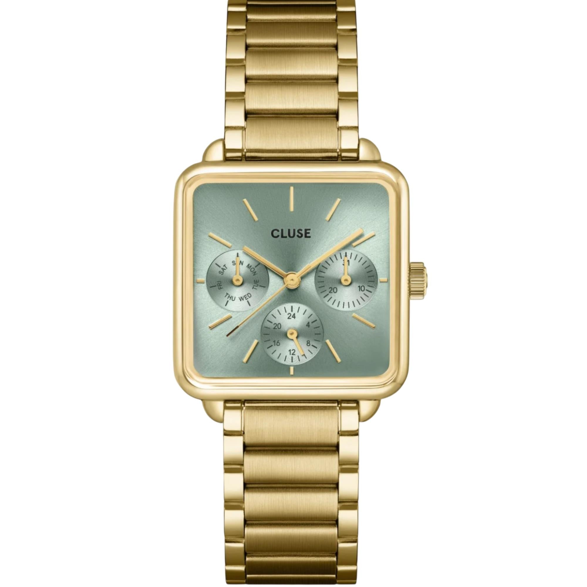 CLUSE La Tétragone Quarz Chronograph Grünes Zifferblatt Stahlarmband Damenuhr CW13805