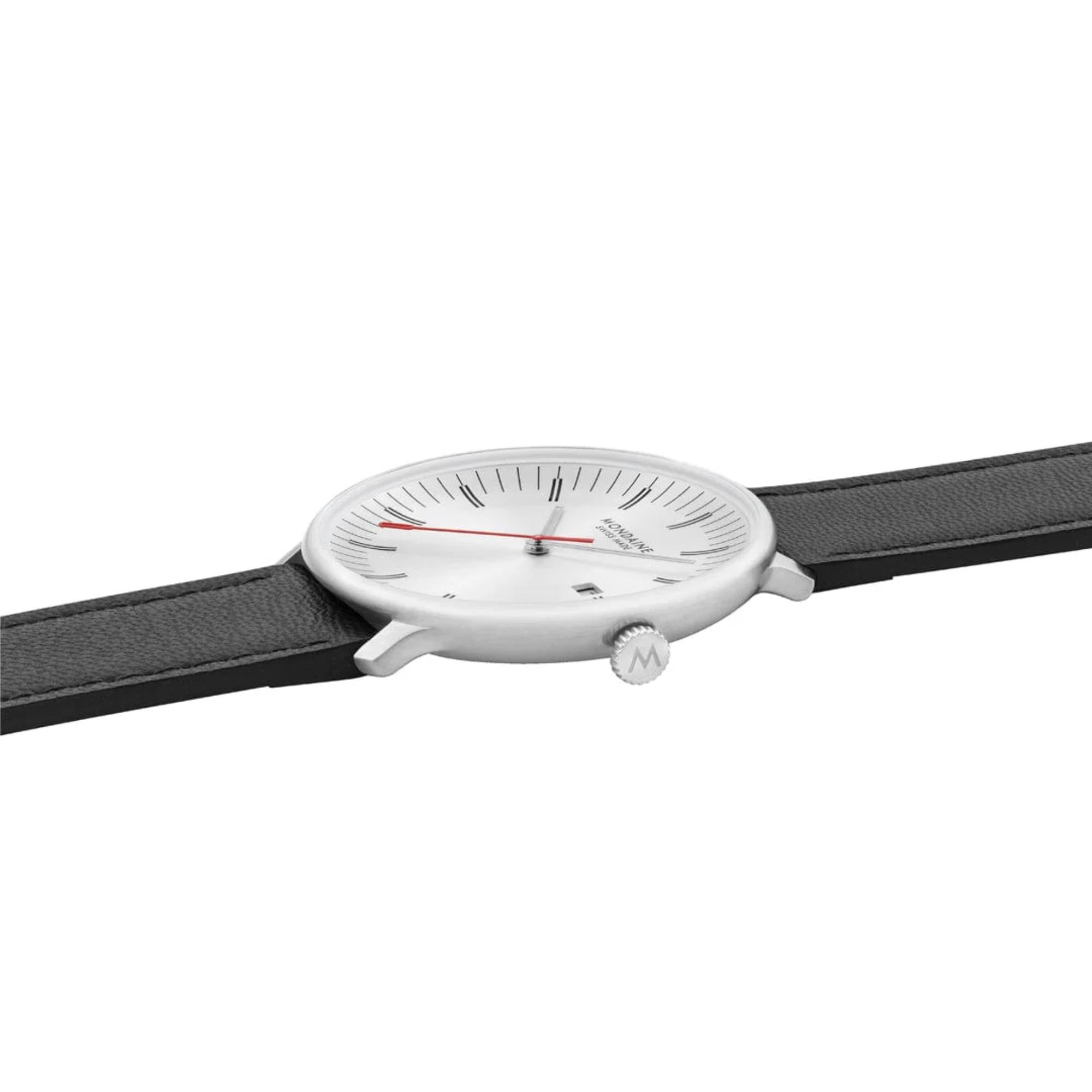 Mondaine Doppio Quarz Off-White Zifferblatt Lederarmband Herren Uhr MLE.41210.LBV
