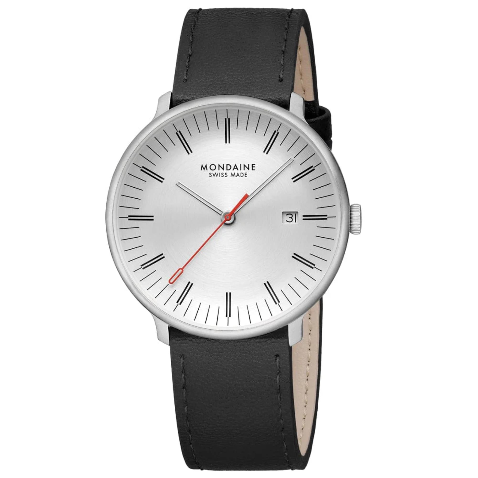 Mondaine Doppio Quarz Off-White Zifferblatt Lederarmband Herren Uhr MLE.41210.LBV
